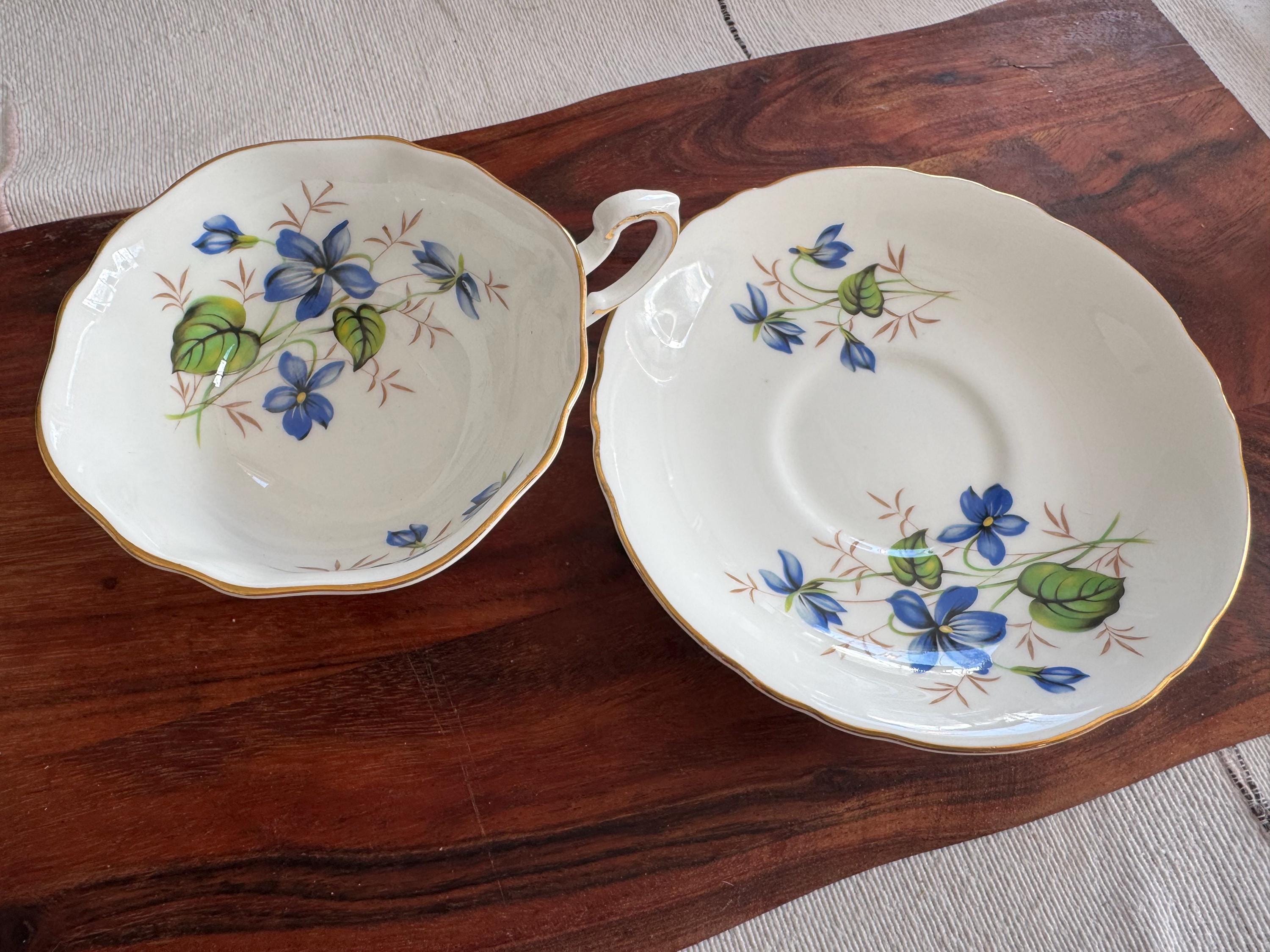 Roslyn Bone China Teacup & Saucer - Delicate Blue Floral Design