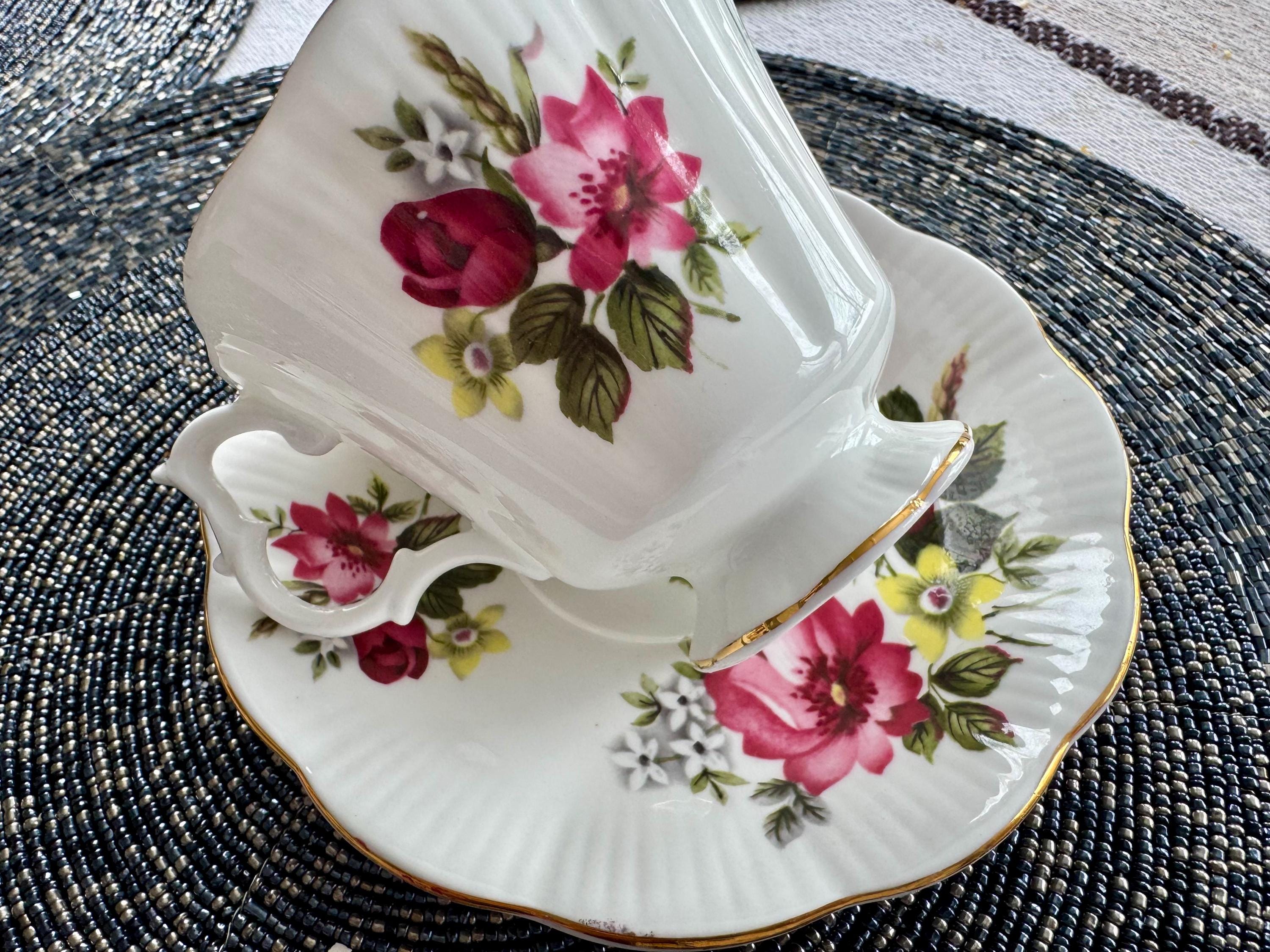 Vintage Royal Albert Teacup and Saucer Set – Wild Roses & Gold Trim