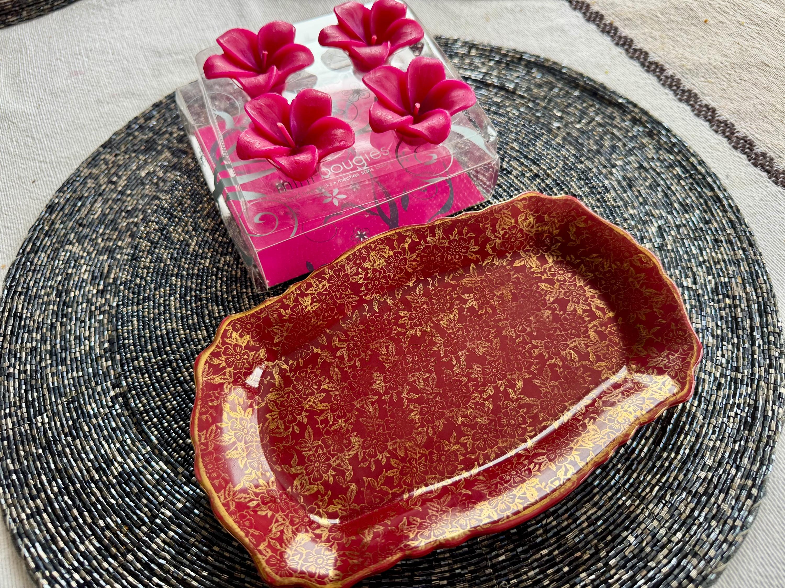 Vintage Kendal Tray with Floral Candles - James Kent LTD Staffordshire