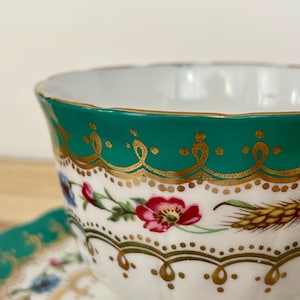 Vintage England Fine Bone China Cup and Saucer: Floral Gold Trim image 1