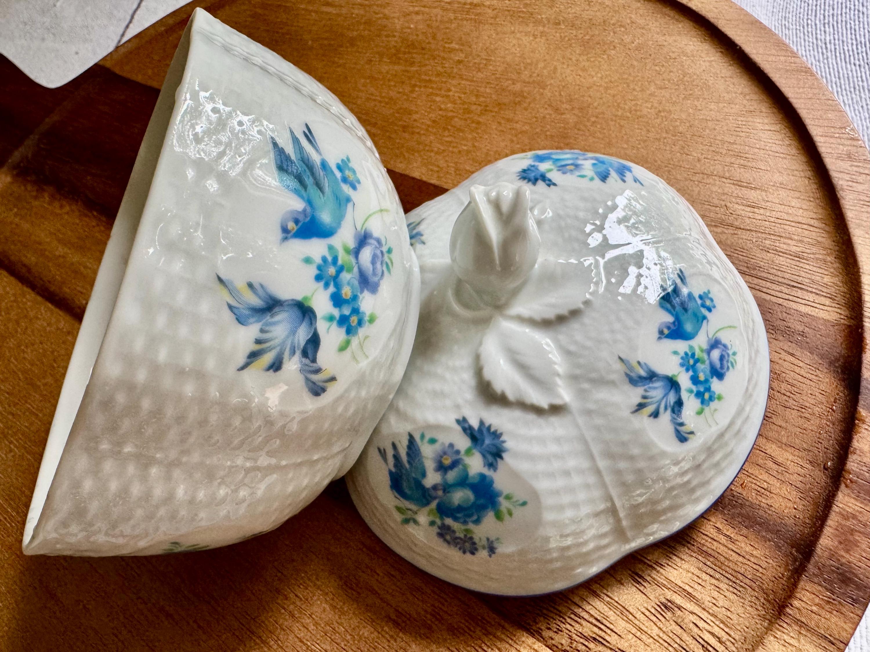 Vintage Porcelain Lidded Dish – Bluebirds & Blossoms – Orlane Paris Exclusive - Made in Japan