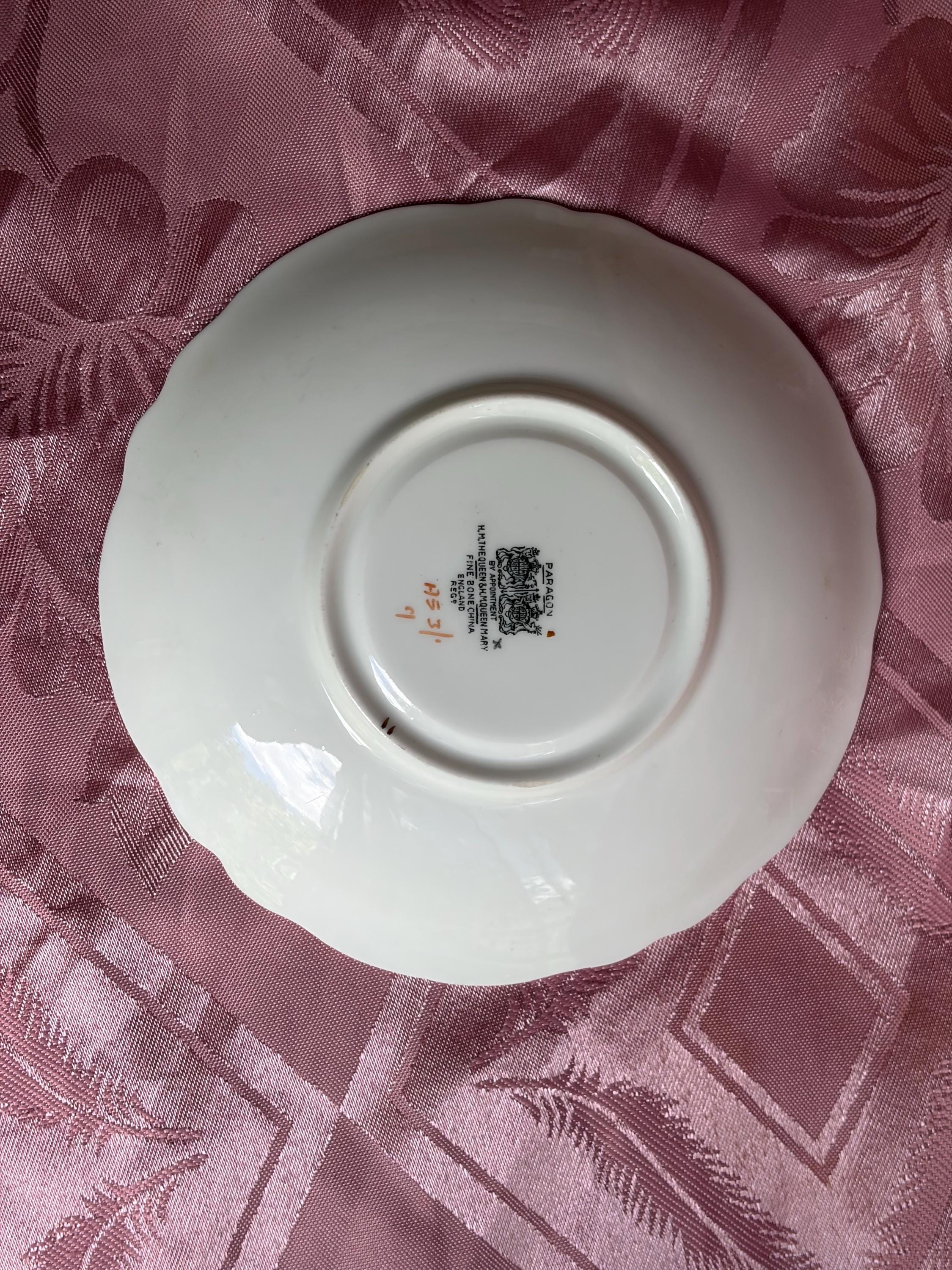 Vintage Paragon Teacup Saucer – Pale Aqua Floral Medallion Gold Trim Bone China
