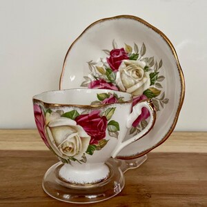 Vintage Queen Anne “Lady Sylvia” Teacup & Saucer – Pink Cream Roses with Gold Trim – England image 8