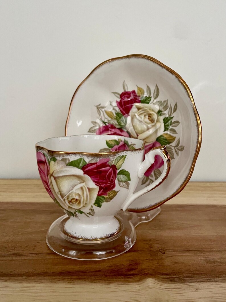 Vintage Queen Anne “Lady Sylvia” Teacup & Saucer – Pink Cream Roses with Gold Trim – England image 8