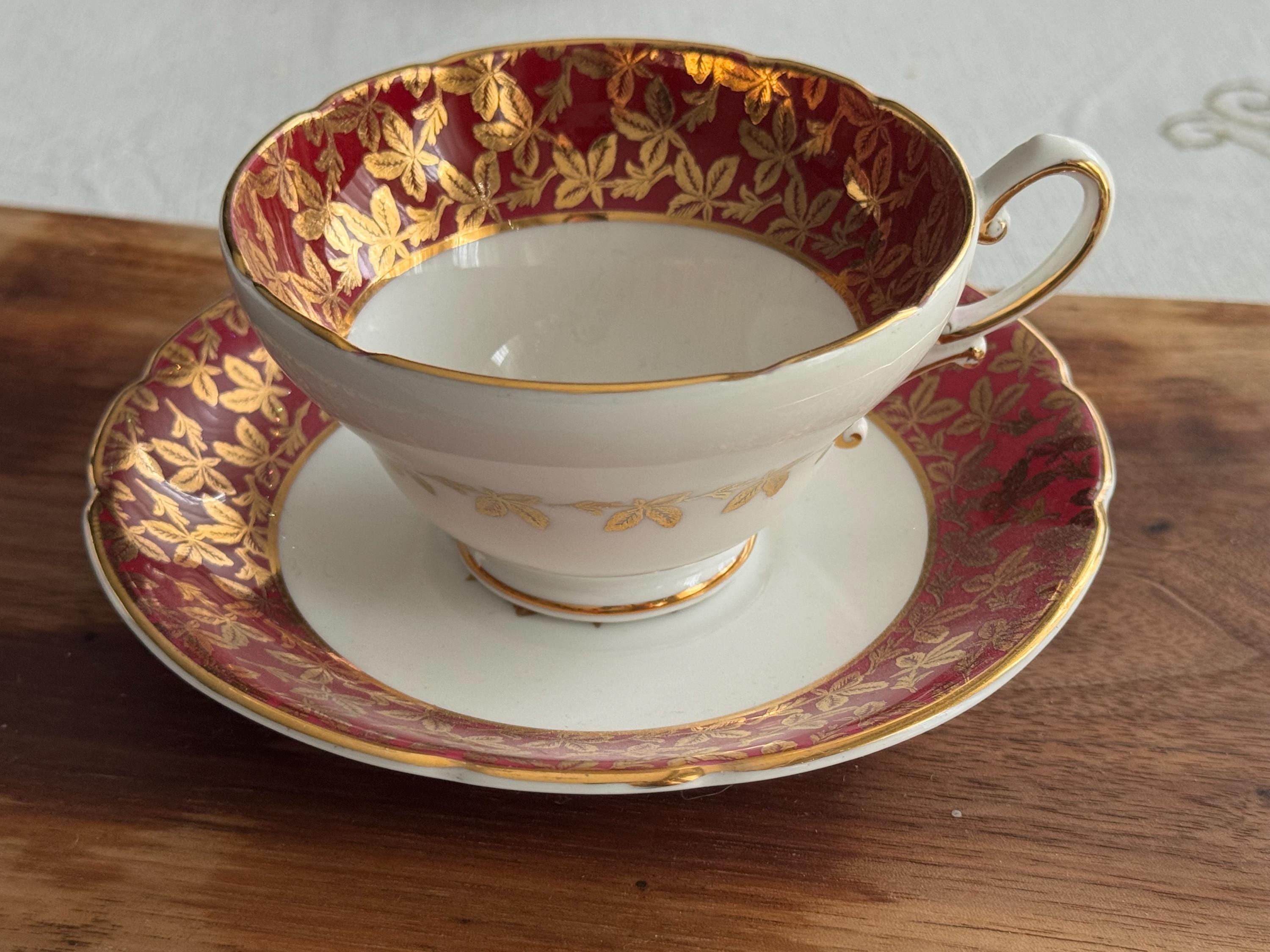 Vintage Staffordshire Stanley Teacup & Saucer – Ruby Red Gold Gilt – Made in England