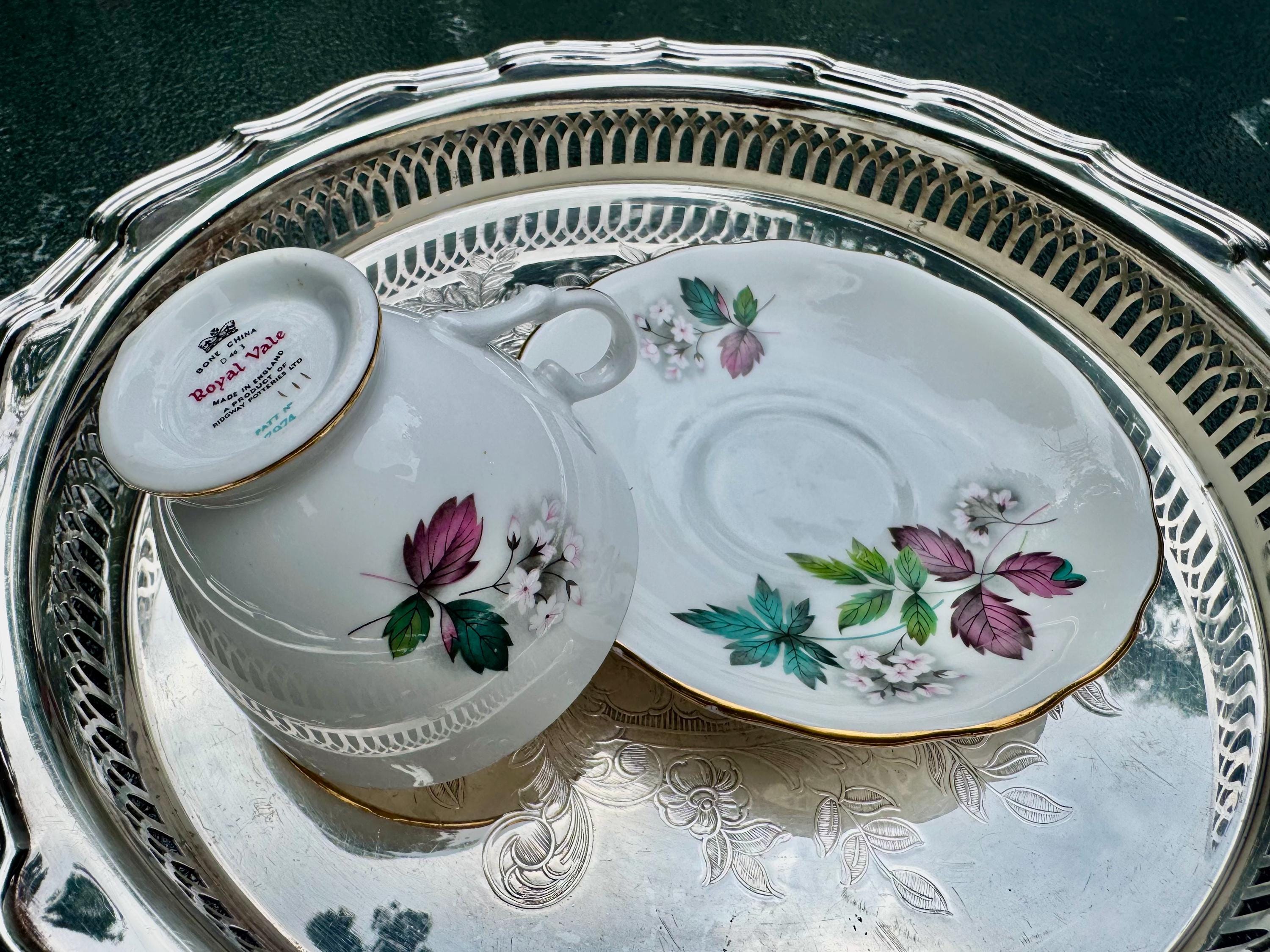Vintage Royal Vale Fine Bone China Teacup & Saucer – Pattern No. 7974 – England