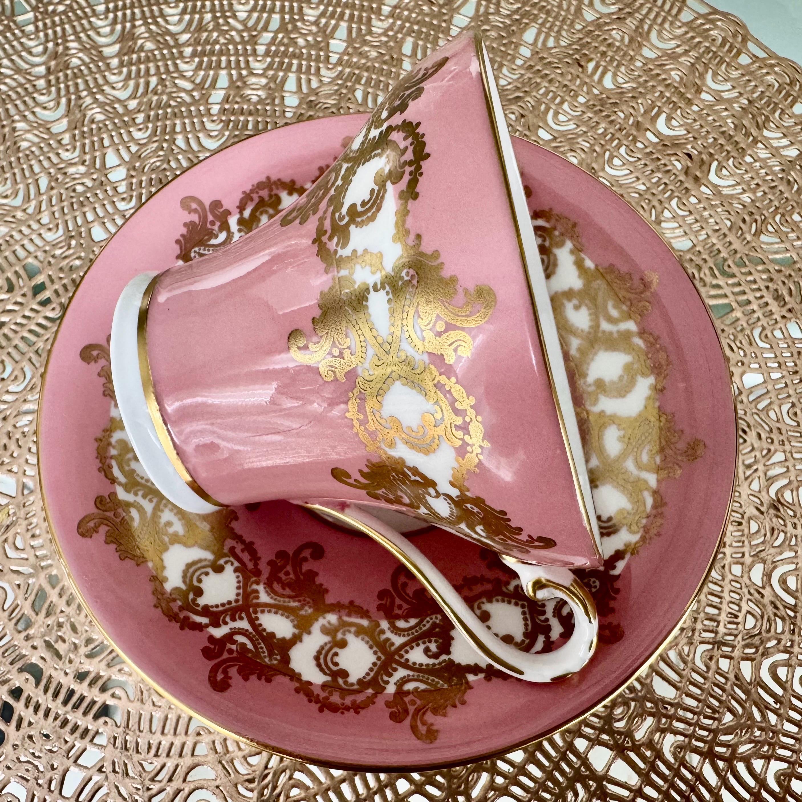 Vintage Aynsley Pattern 1215 Pink Gold Baroque Teacup & Saucer – English Bone China