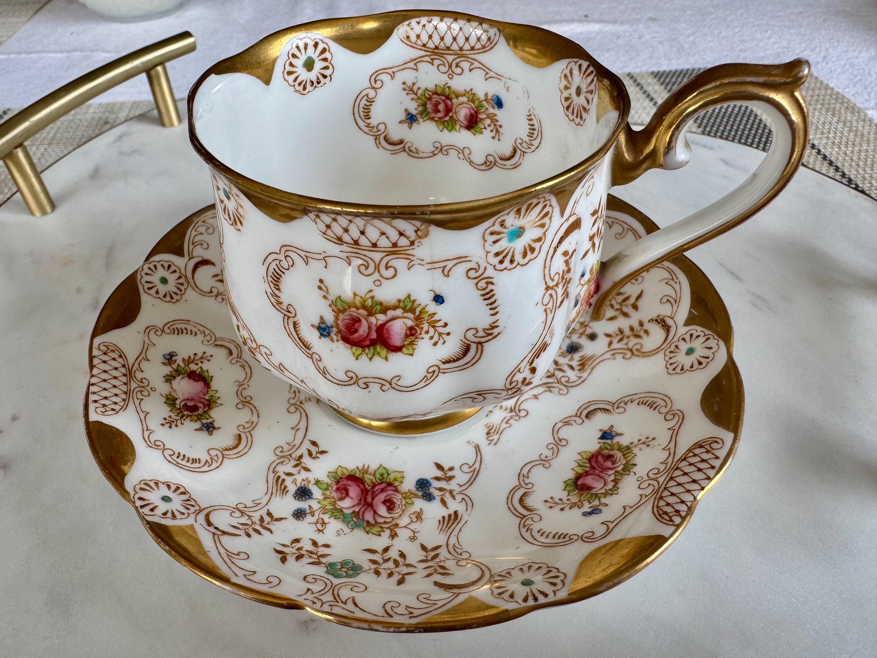 Antique Royal Albert Teacup & Saucer: Hand-Painted Roses, Gold Encrusted, c. 1925