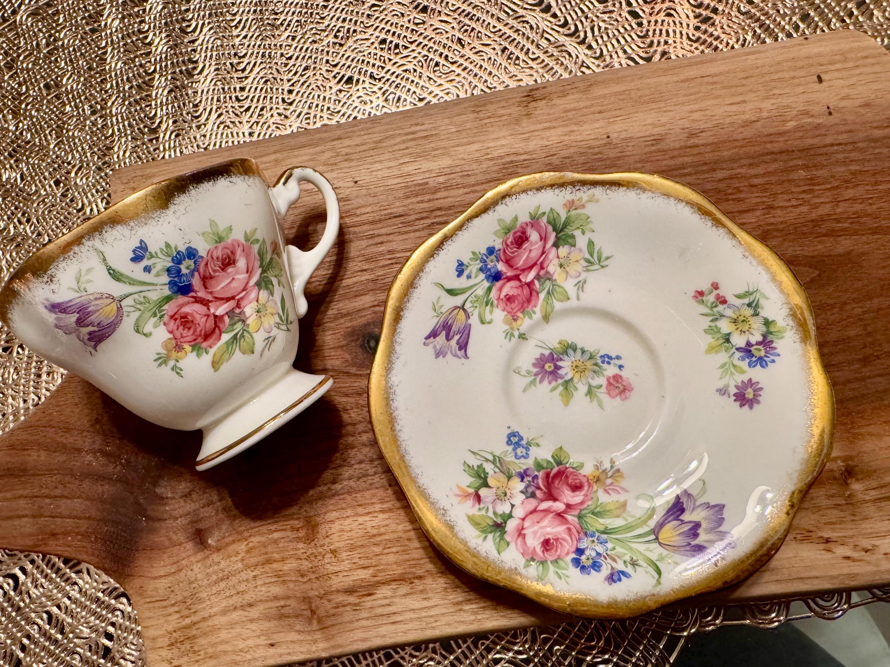 Vintage Foley Bone China Cup and Saucer: Floral Rose Tulip Design