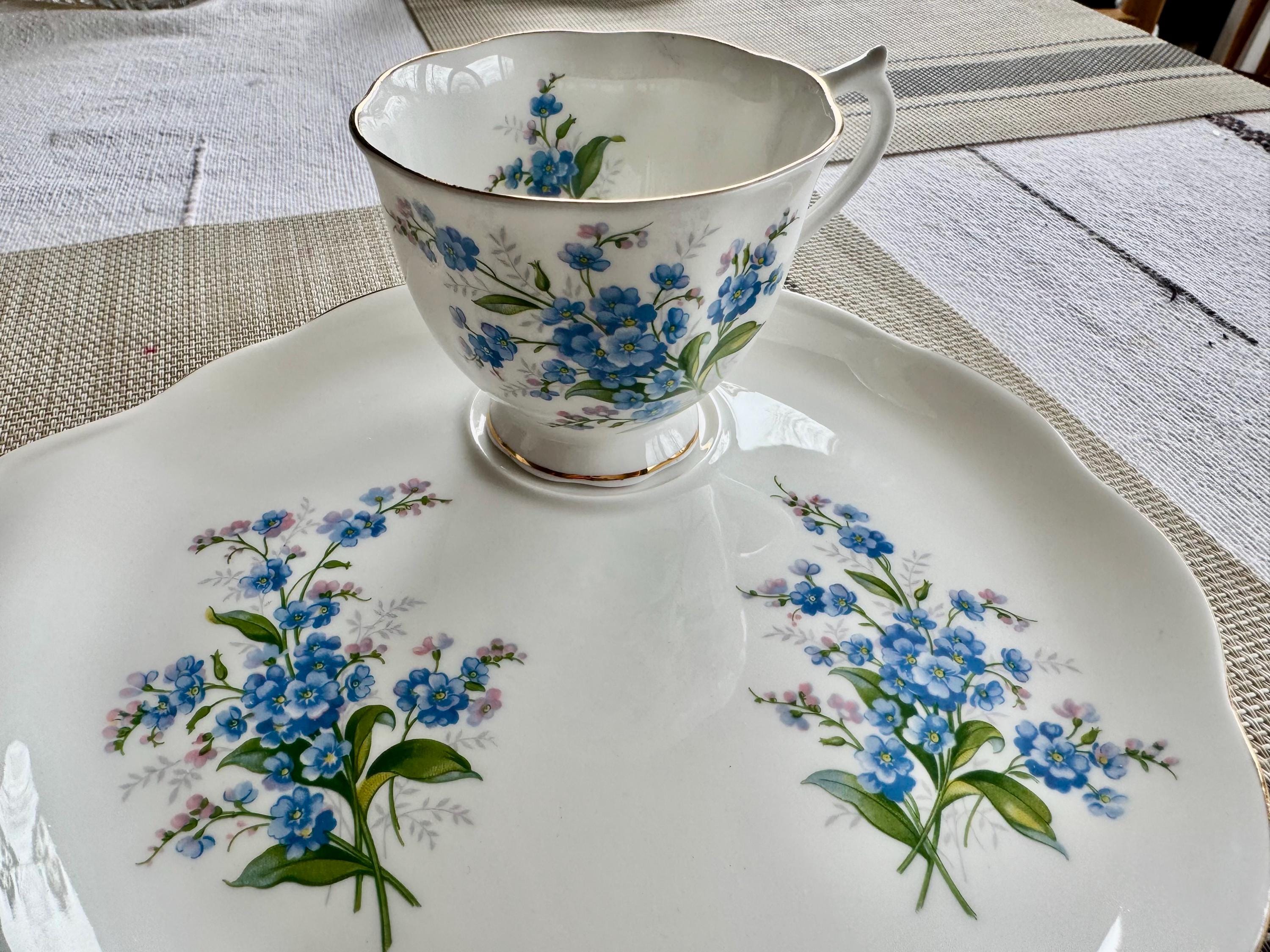 Vintage Royal Albert Forget-Me-Not Snack Set – Teacup and Handled Plate – Made in England