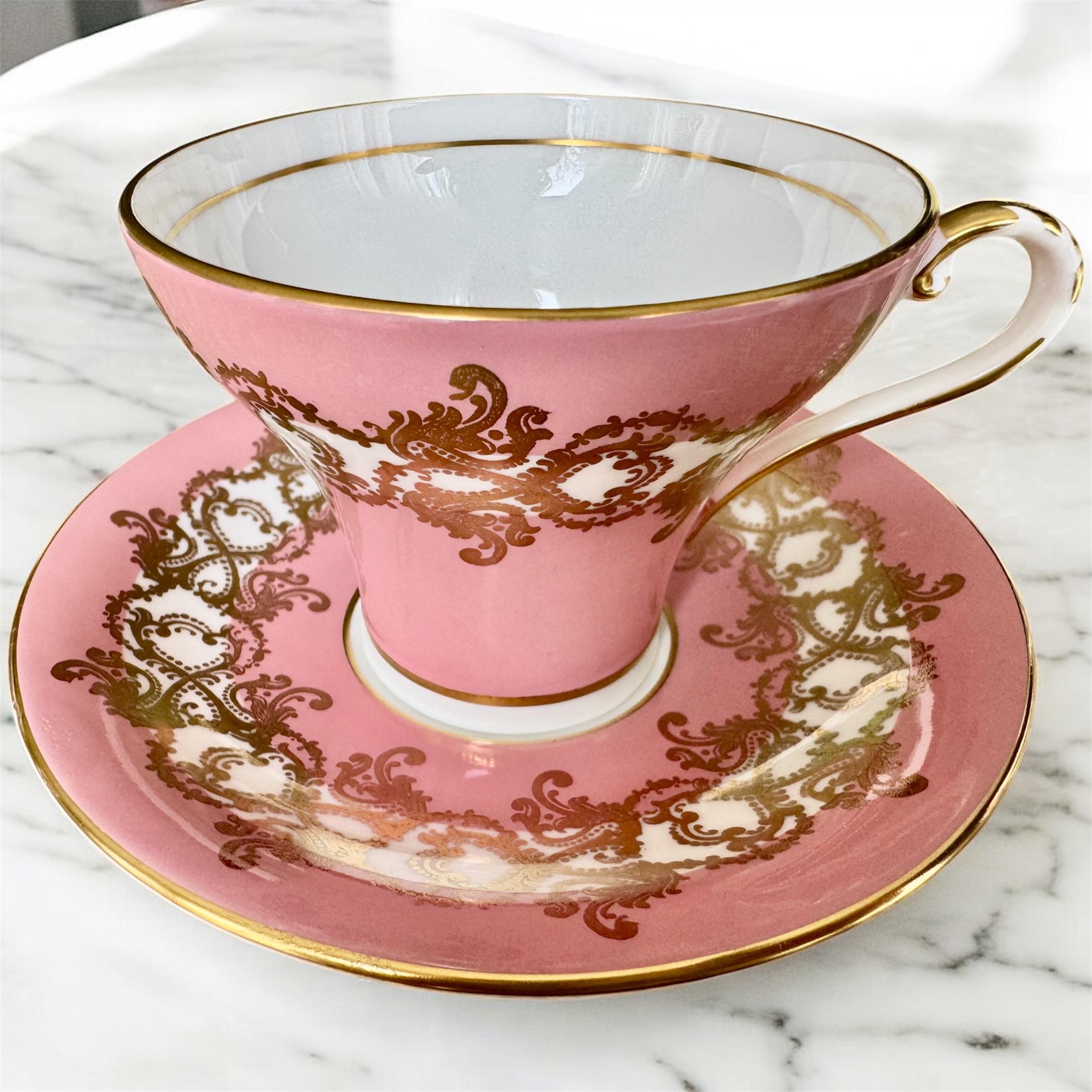 Vintage Aynsley Pattern 1215 Pink Gold Baroque Teacup & Saucer – English Bone China