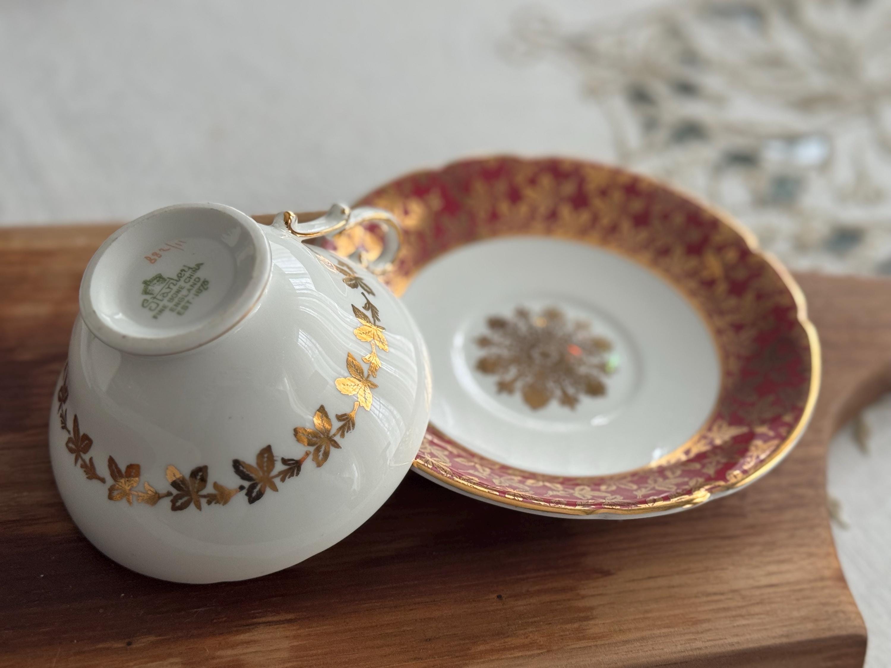 Vintage Staffordshire Stanley Teacup & Saucer – Ruby Red Gold Gilt – Made in England
