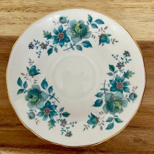 Vintage Queen Anne Bone China Cup ONLY – Teal Green Floral – England image 2