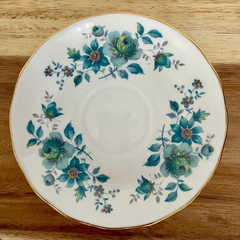 Vintage Queen Anne Bone China Cup ONLY – Teal Green Floral – England image 2