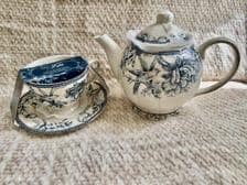 222 Fifth “Adelaide” Blue White Floral Bird Ironstone – Teapot or Cup & Saucer Set