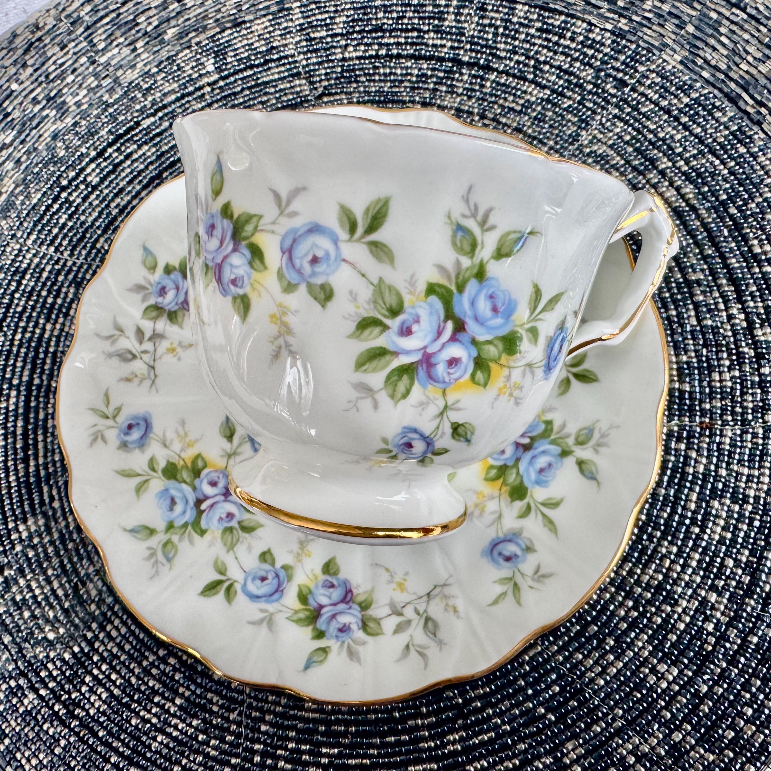 Vintage Aynsley “Marine Rose” 2872 Teacup and Saucer Set – Bone China – England