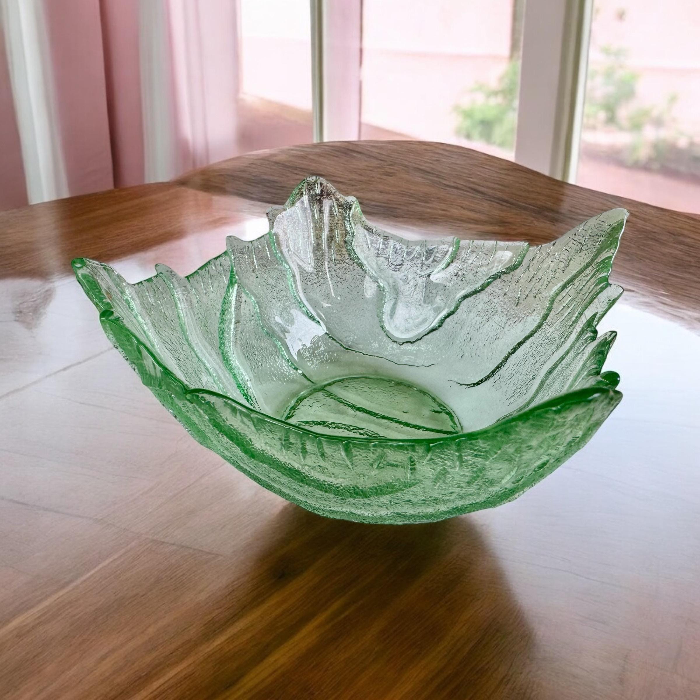 Mid-Century Sea Green Blown Glass Bowl – Leaf Textured & Sculptural – Possibly Scandinavian