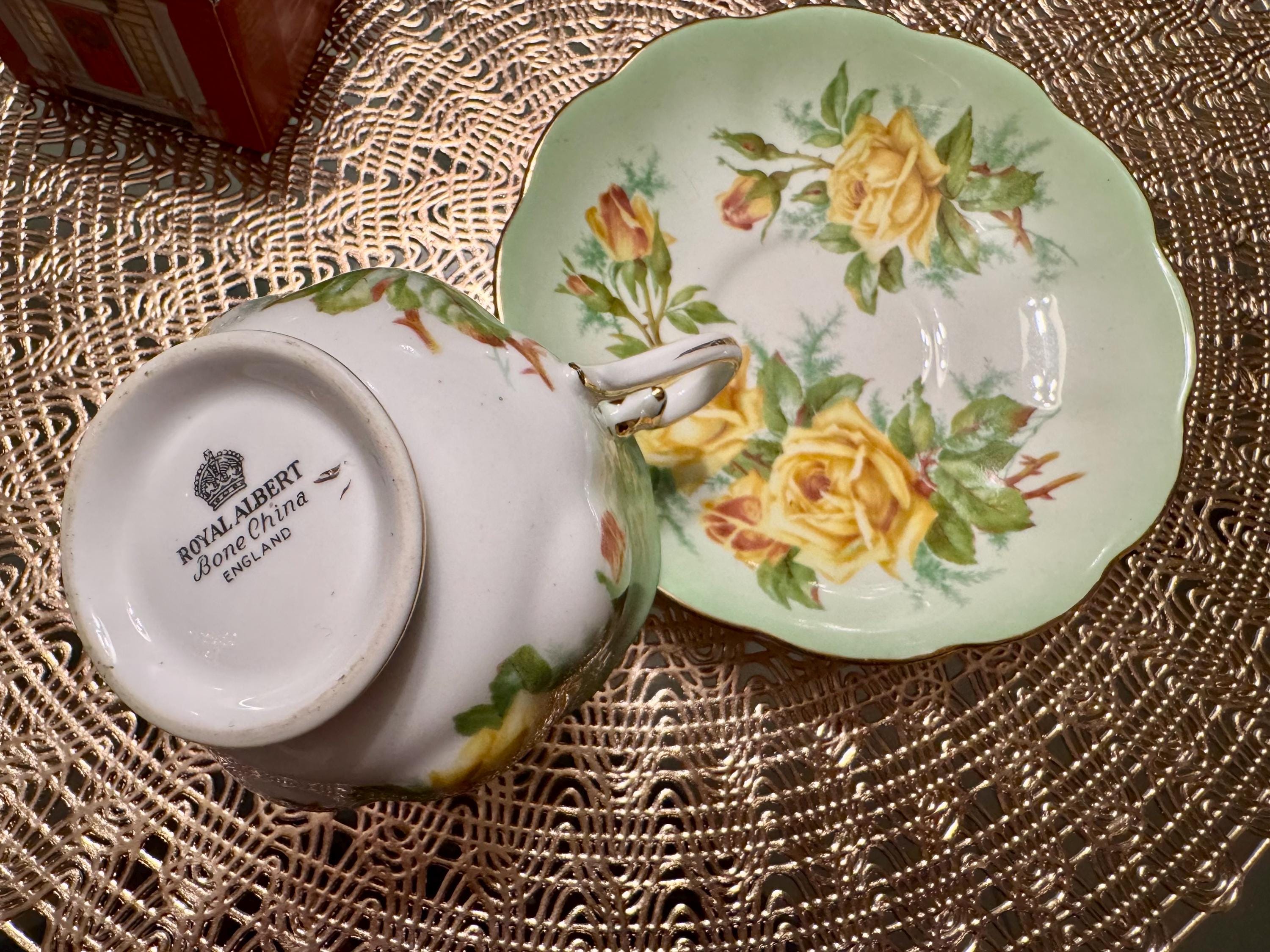 Vintage Royal Albert Teacup Set: Hampton Yellow Roses Bone China