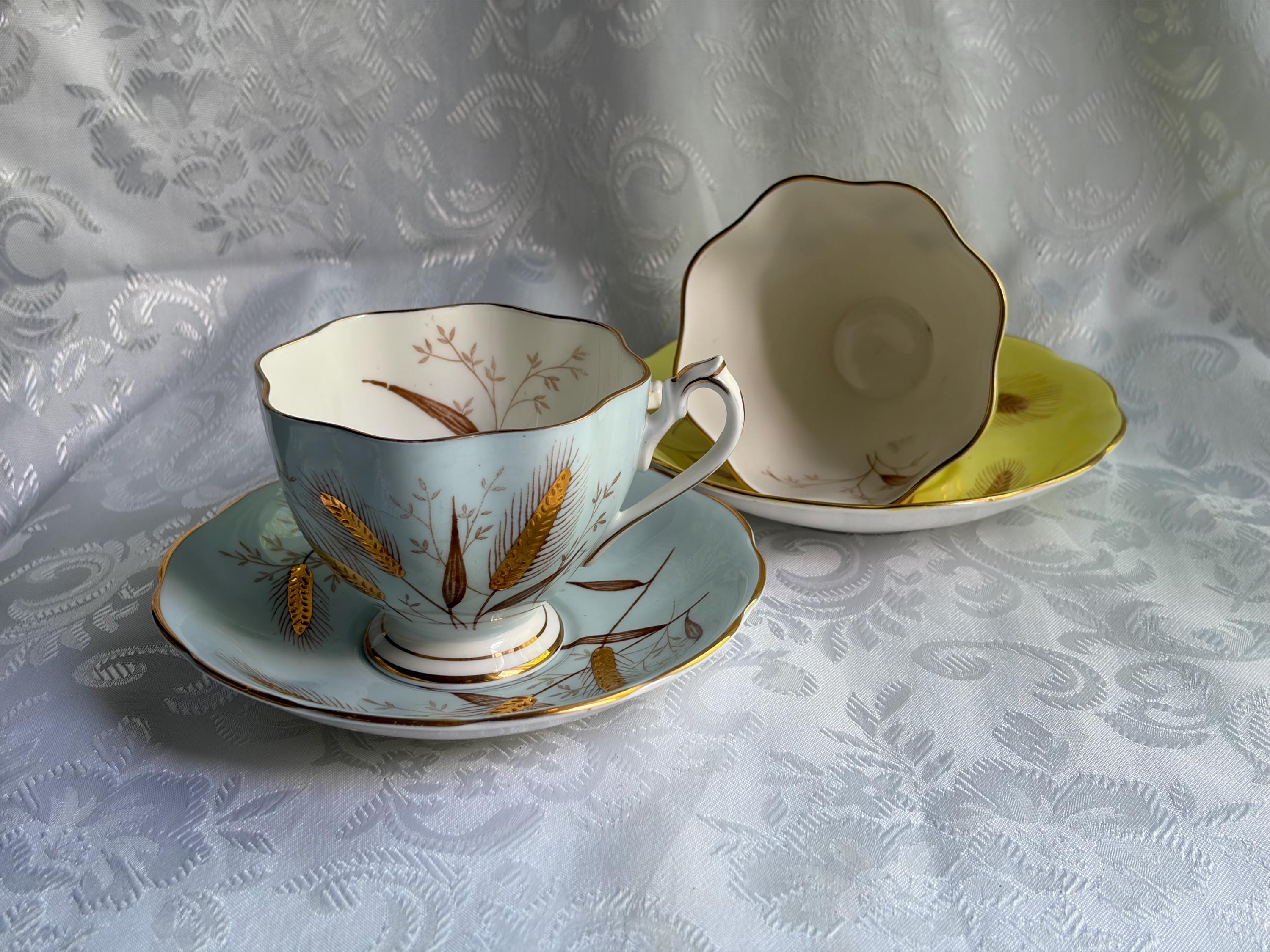 Queen Anne Fine Bone China Teacup Saucer – Wheat Pattern, Made England