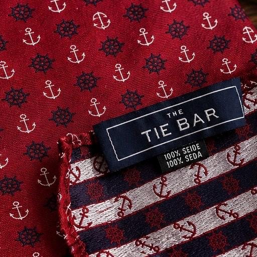 The Tie Bar Silk Pocket Square – Nautical Anchor & Ship Wheel Pattern