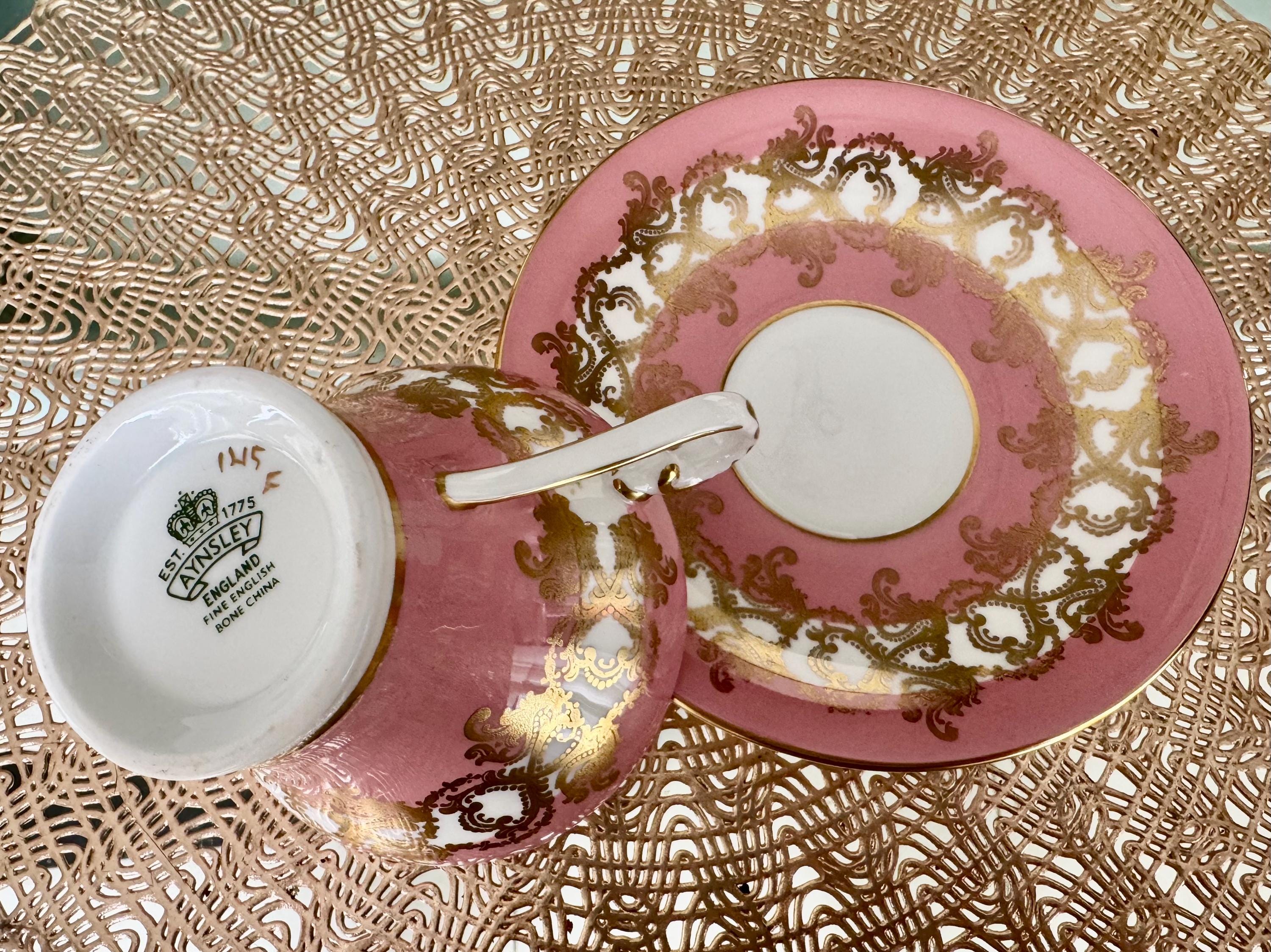 Vintage Aynsley Pattern 1215 Pink Gold Baroque Teacup & Saucer – English Bone China