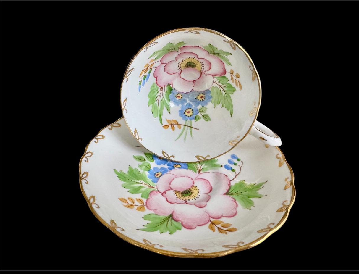 Vintage Tuscan Bone China Tea Cup and Saucer Set - Hand-Painted Floral Design