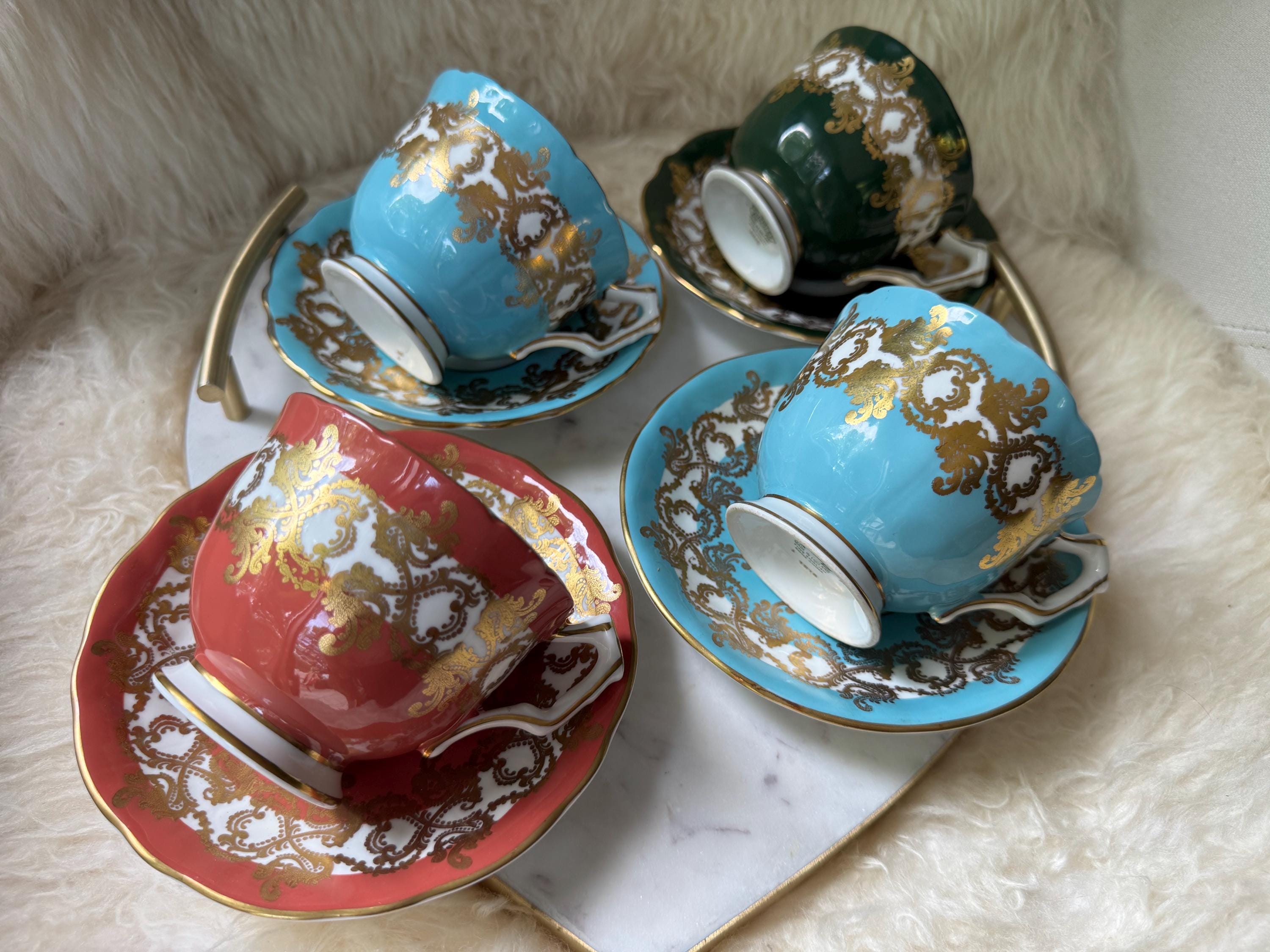 Vintage Aynsley “Rich Baroque” Style Teacup & Saucer Sets – Multiple Color Options – Bone China – England