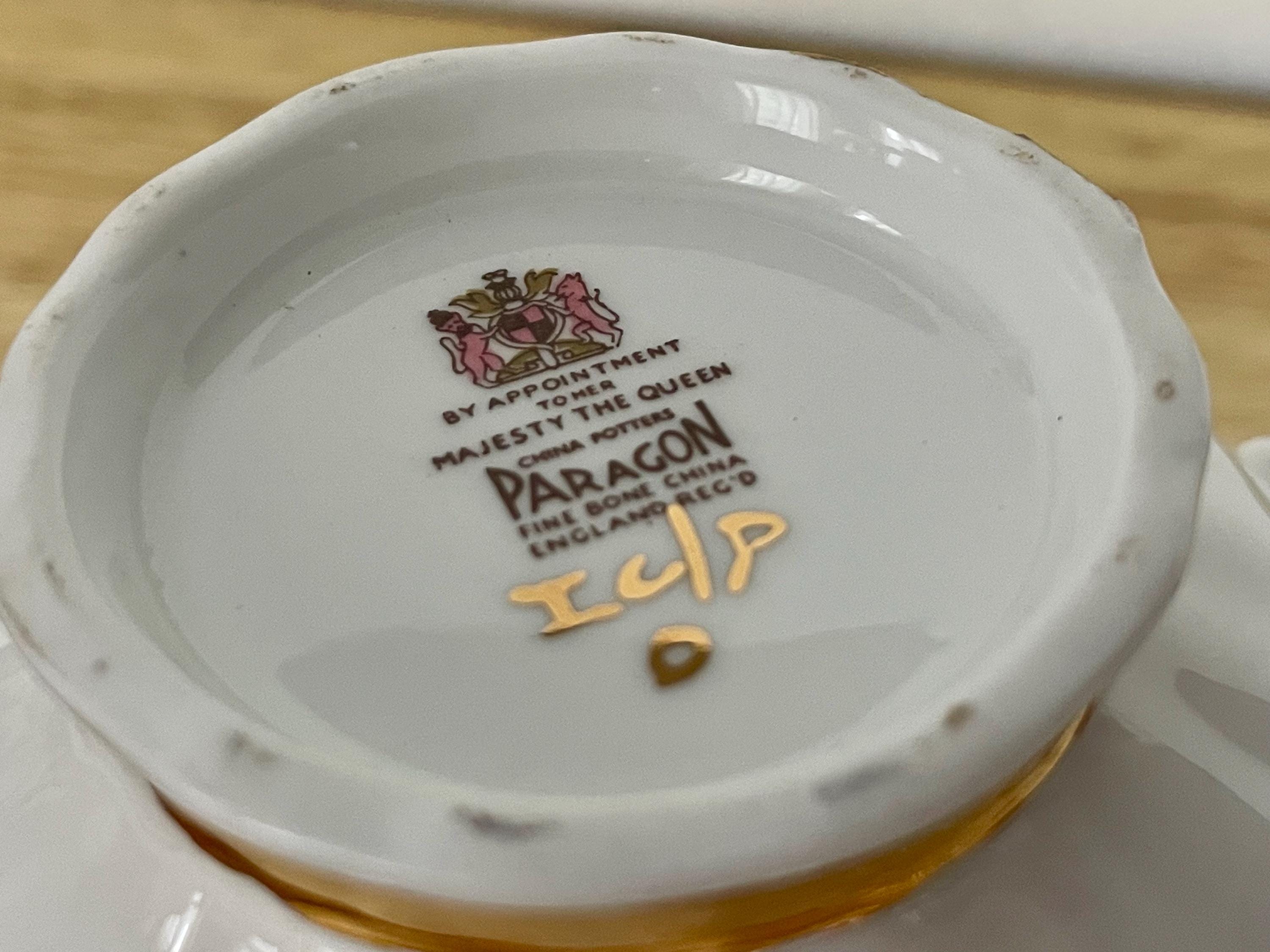 Vintage Paragon Fine Bone China Cup & Saucer – Pink Gold Scrollwork with Hand-Painted Roses – England