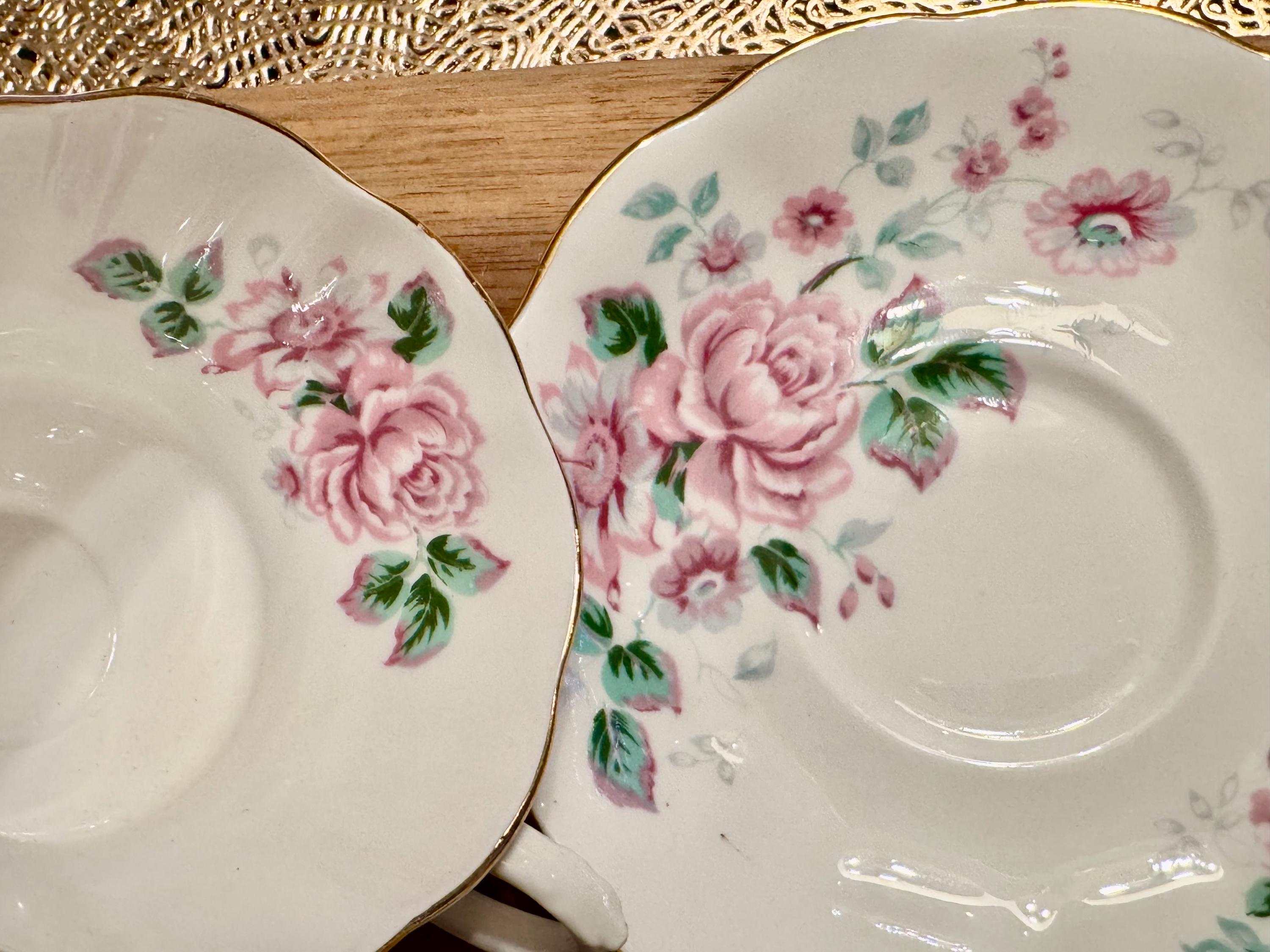 Vintage Royal Albert Bone China Cup and Saucer - Pink Rose Pattern with Gold Trim