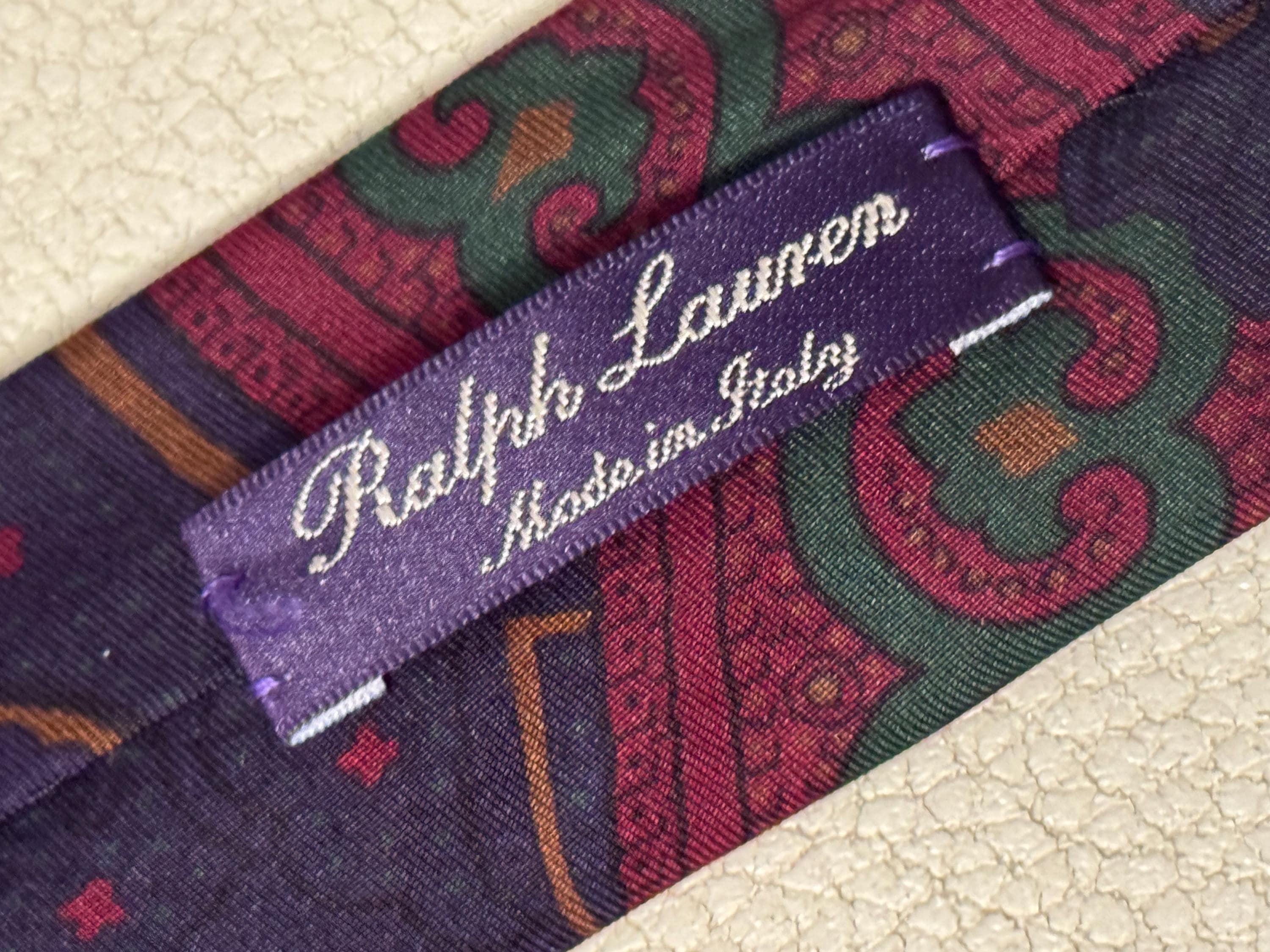 Vintage Ralph Lauren 100% Silk Tie – Made in Italy by Hand – Oversized Paisley Designer Necktie