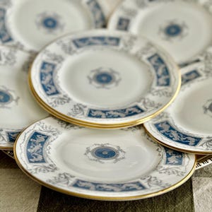 Set of 7 Coalport Revelry Dessert Plates – Blue White Bone China, Gold Rim image 4