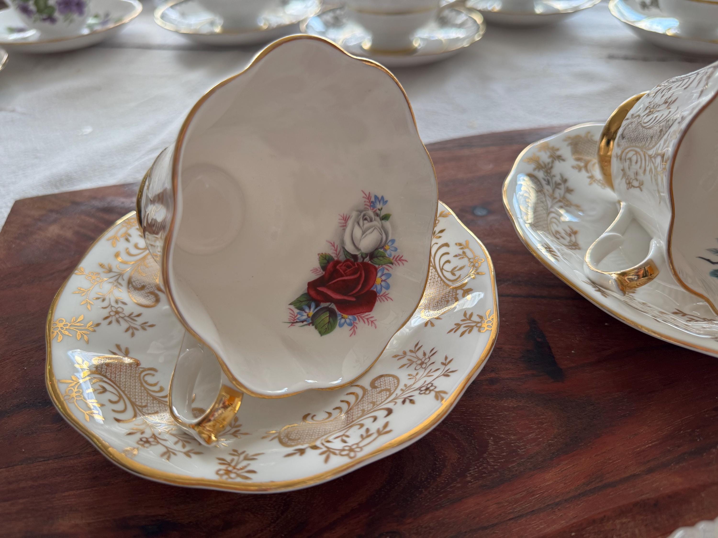 Vintage Queen Anne Fine Bone China Teacup & Saucer with Heavy Gold Detailing
