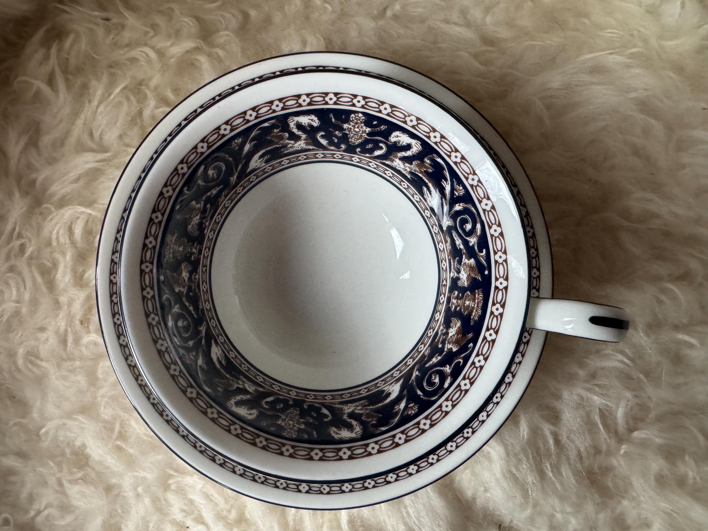 Wedgwood Florentine Teacup & Saucer – Blue Brown – Bone China England