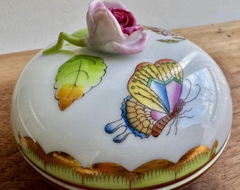 Vintage Herend Hungary Porcelain Trinket Box – Butterfly, Florals