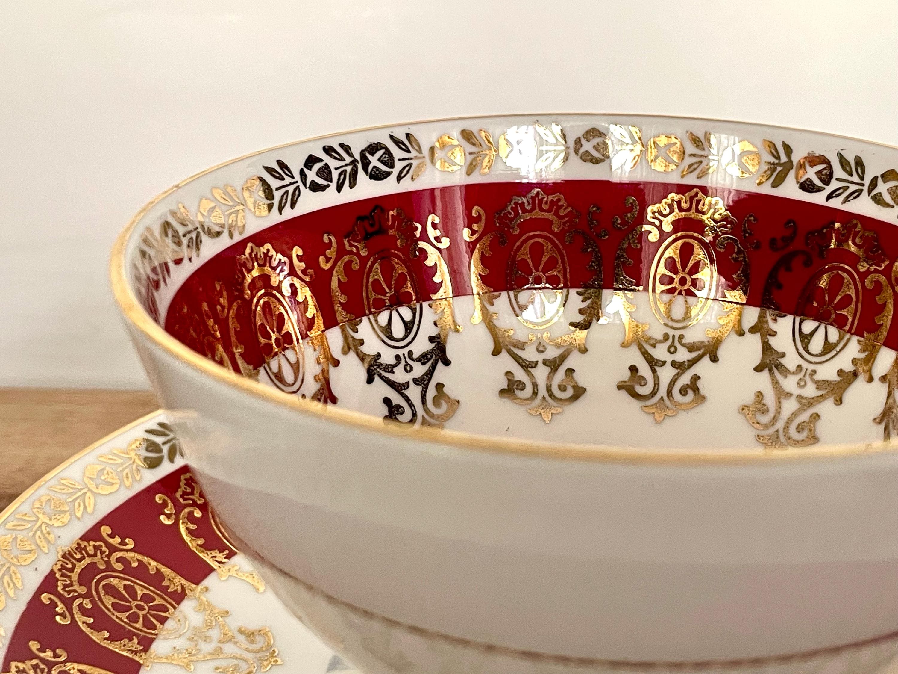Vintage Royal Stafford Bone China Teacup & Saucer – Crimson Red Gold Filigree with Pink Rose