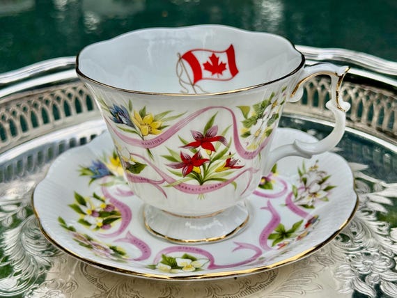 Vintage Royal Albert Teacup & Saucer: "Our Emblems Dear - Canada" Fine Bone China