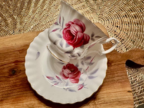 Vintage Royal Albert Bell Shape Cup and Saucer - Red Rose Pattern with Gold Trim