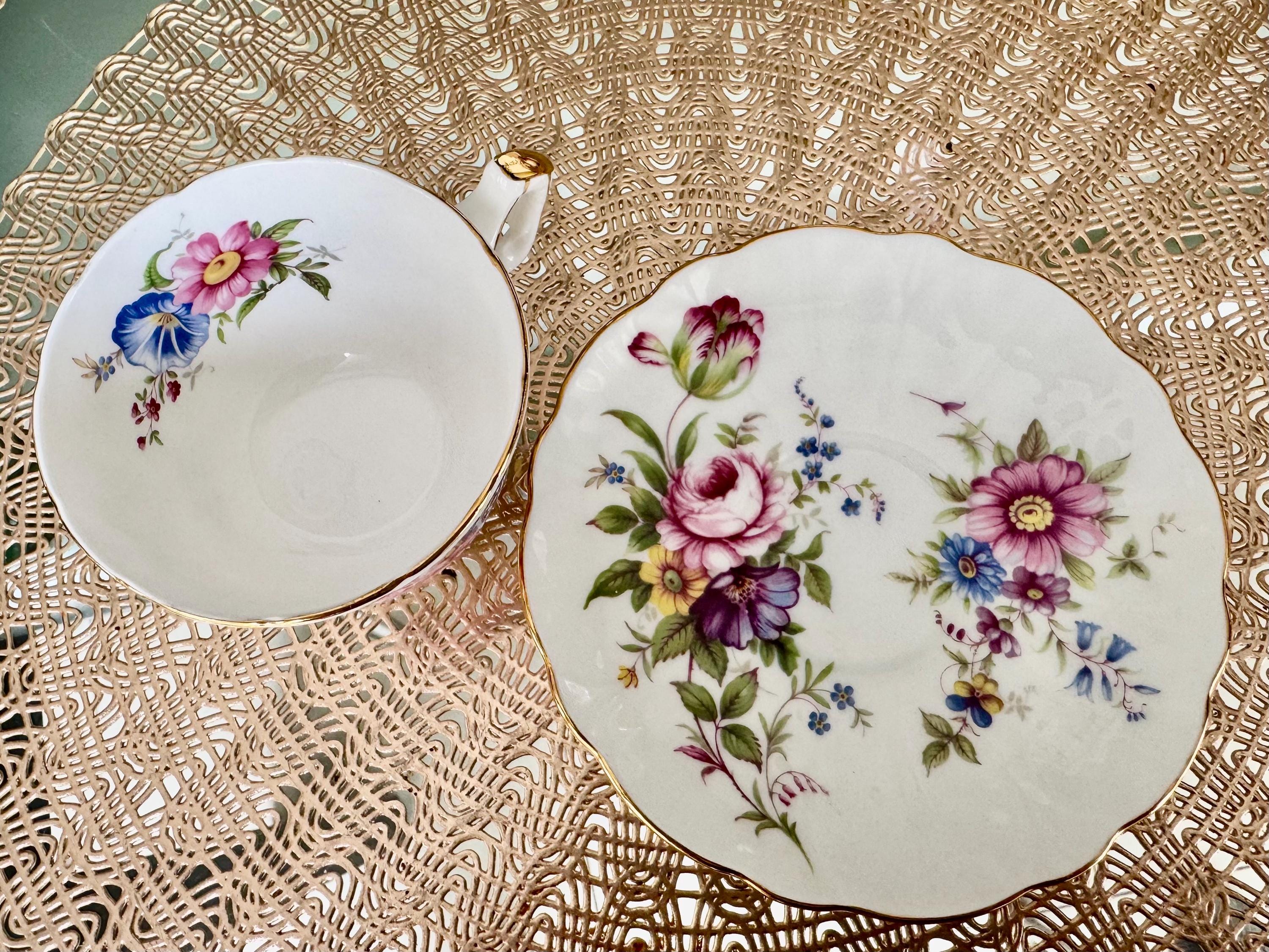Vintage Aynsley Multicolor Floral Teacup & Saucer – Classic English Bone China – Made in England