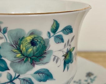 Vintage Queen Anne Bone China Cup ONLY – Teal Green Floral – England