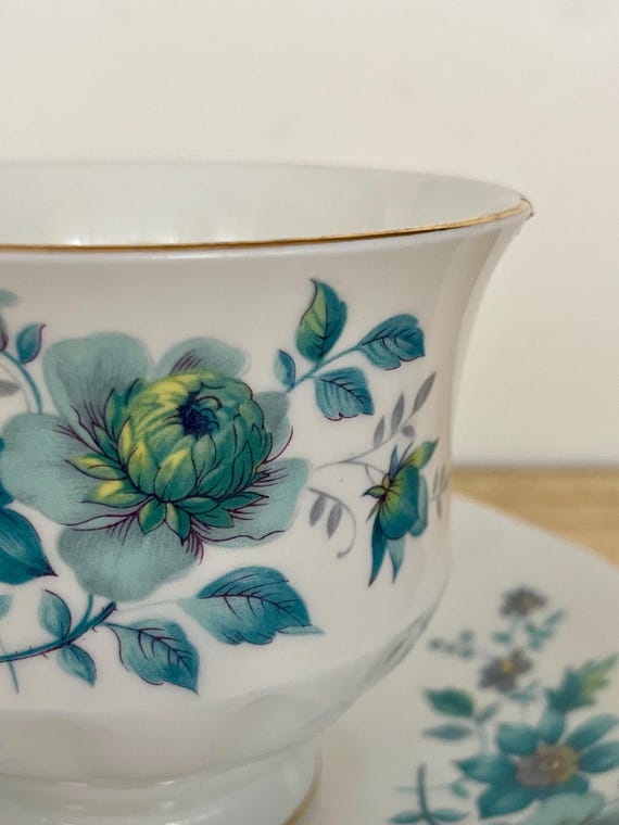 Vintage Queen Anne Bone China Cup ONLY – Teal Green Floral – England