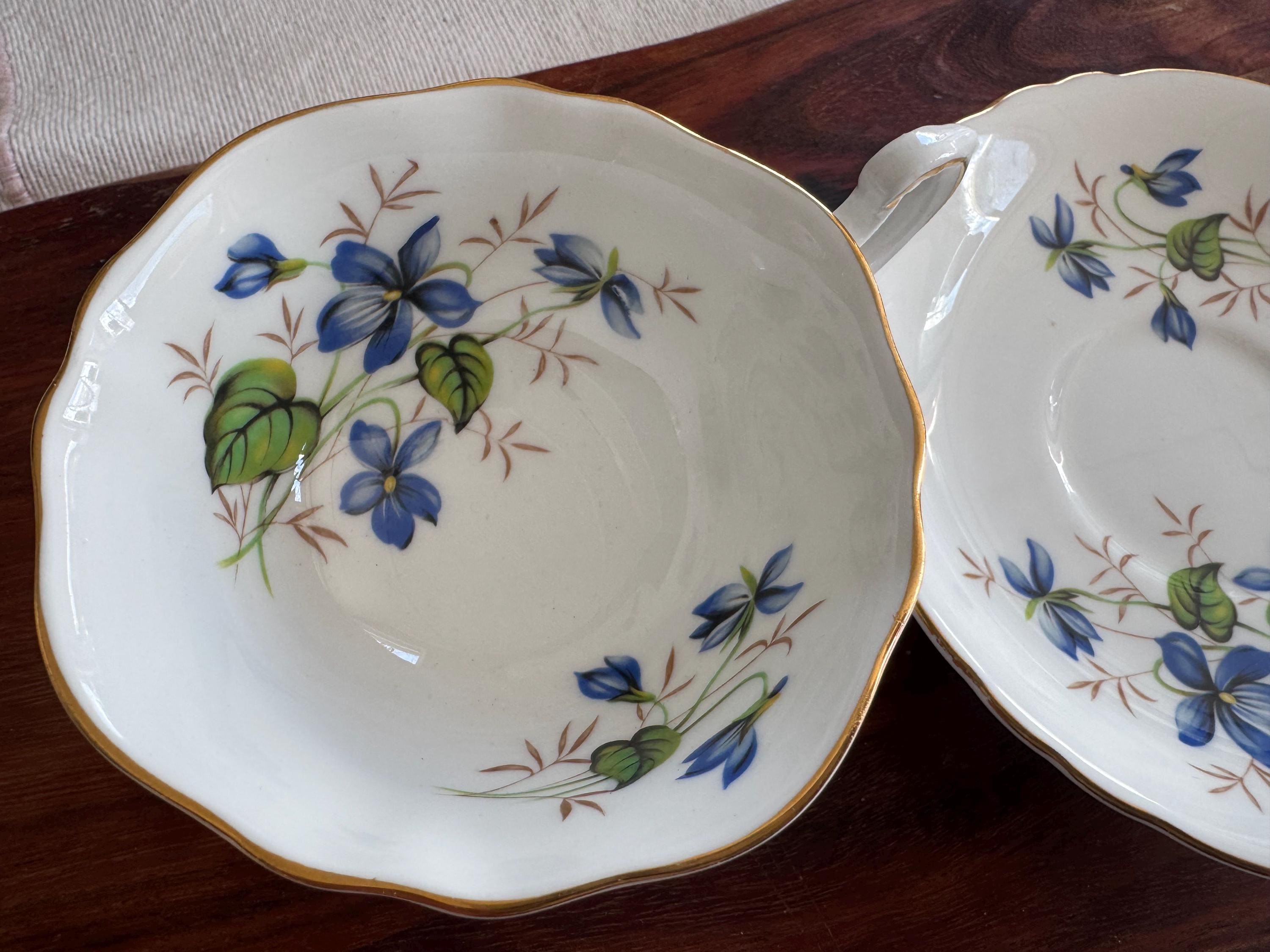 Roslyn Bone China Teacup & Saucer - Delicate Blue Floral Design