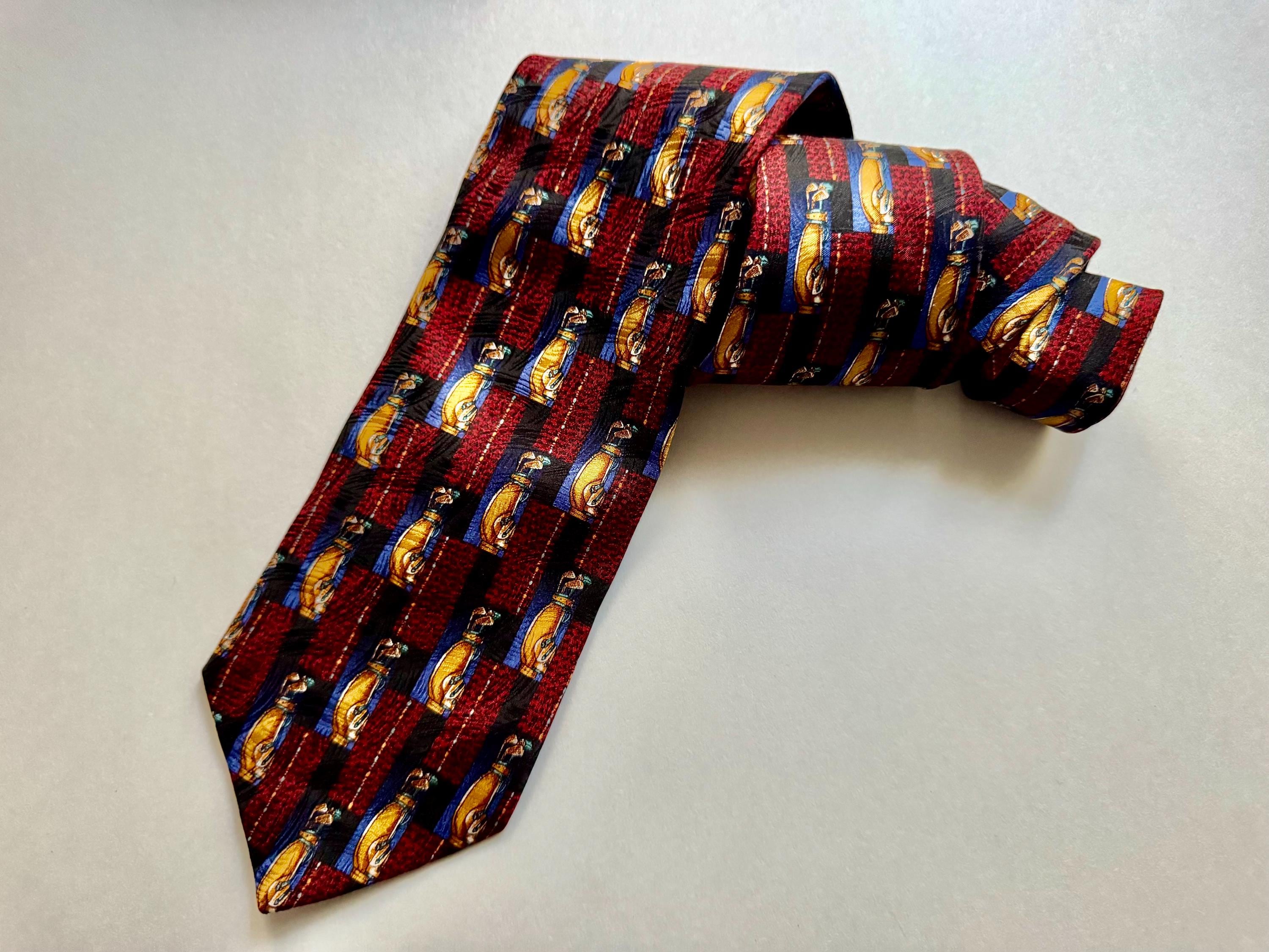 Vintage Ermenegildo Zegna — Silk Golf Tie — Made in Italy — Burgundy, Navy & Gold Designer Necktie