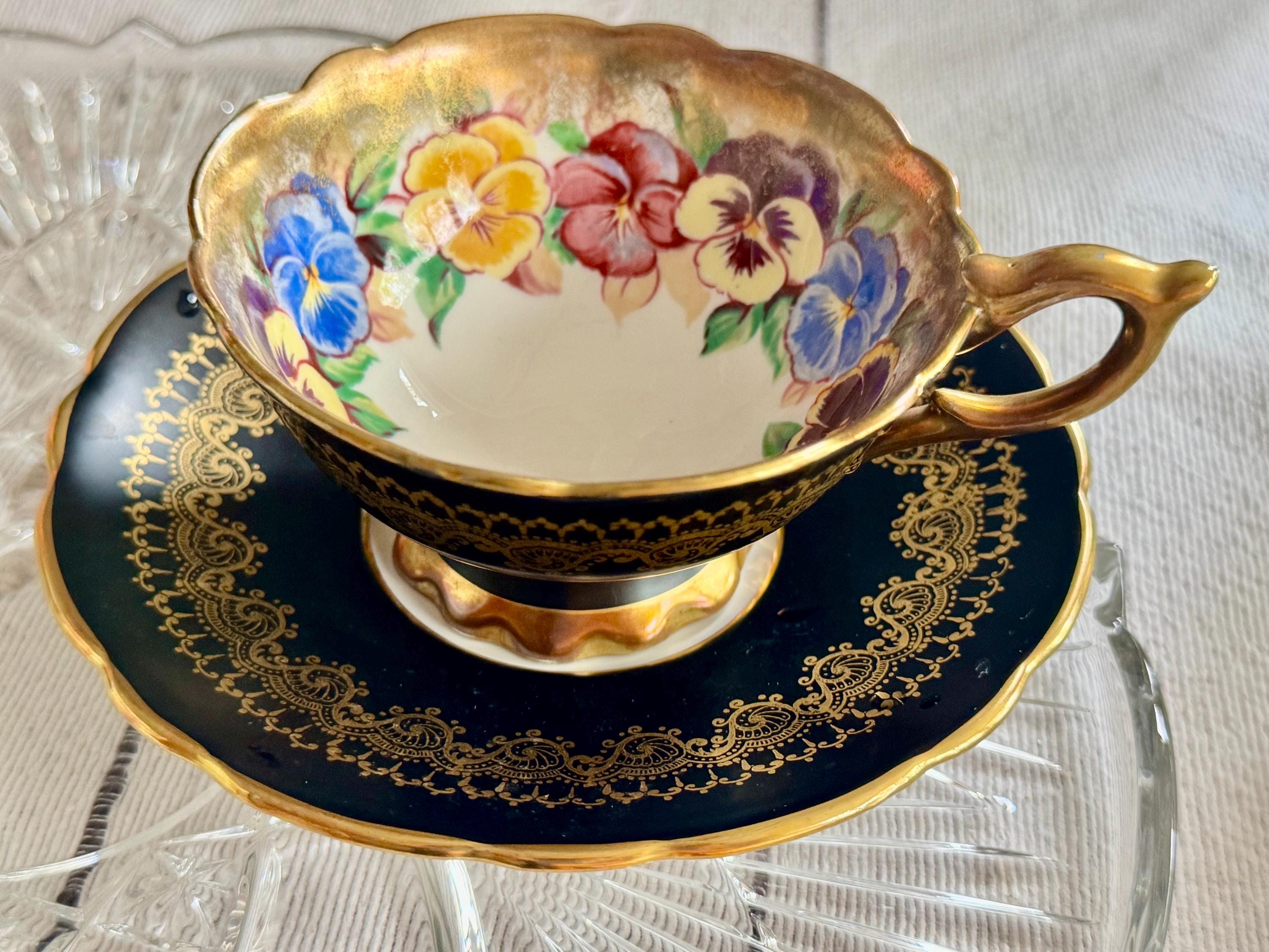 Vintage Pansies Bone China Teacup & Saucer – Royal Stafford or Hammersley – Made in England