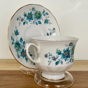 Vintage Queen Anne Bone China Cup ONLY – Teal Green Floral – England image 4