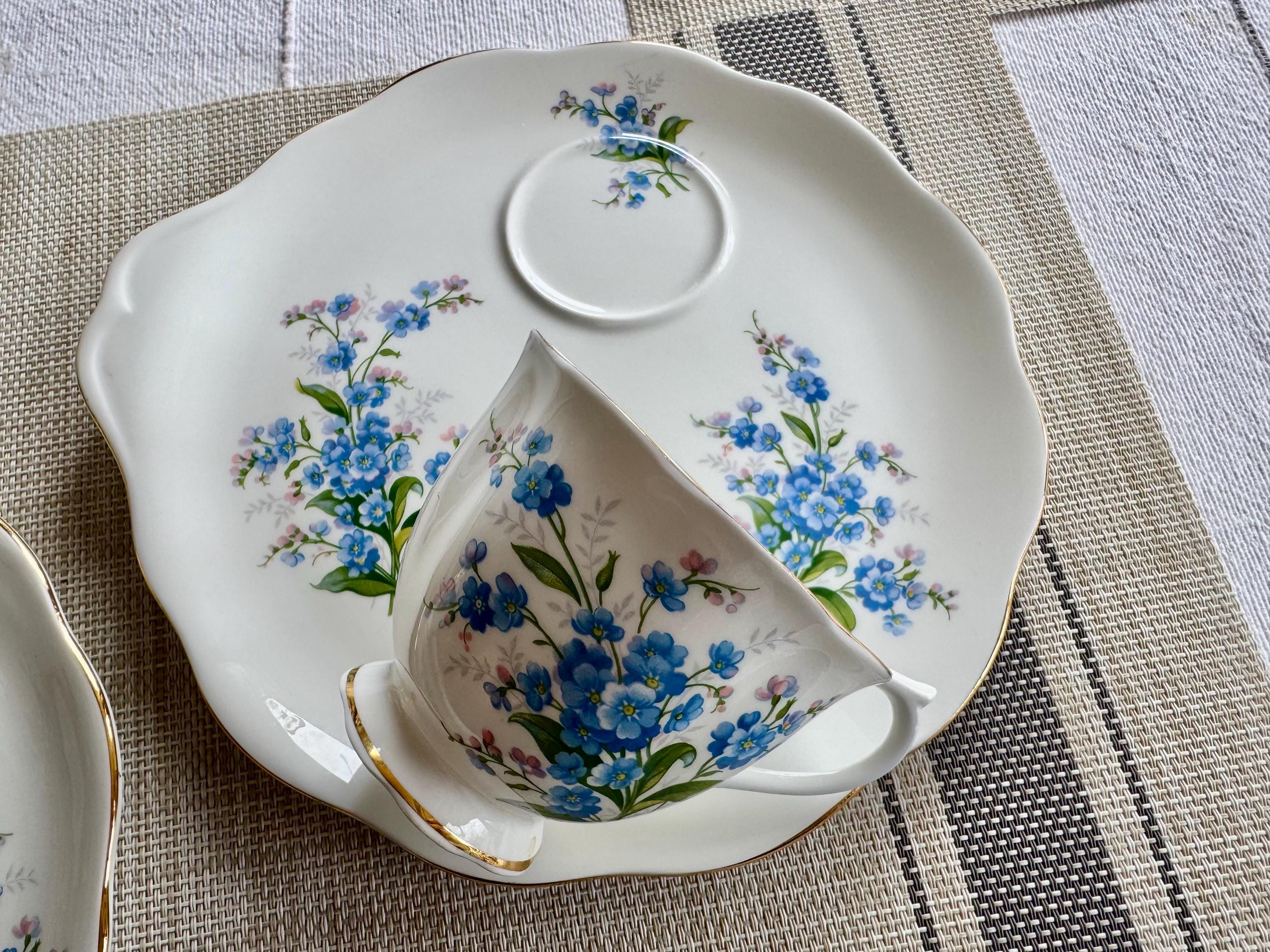 Vintage Royal Albert Forget-Me-Not Snack Set – Teacup and Handled Plate – Made in England
