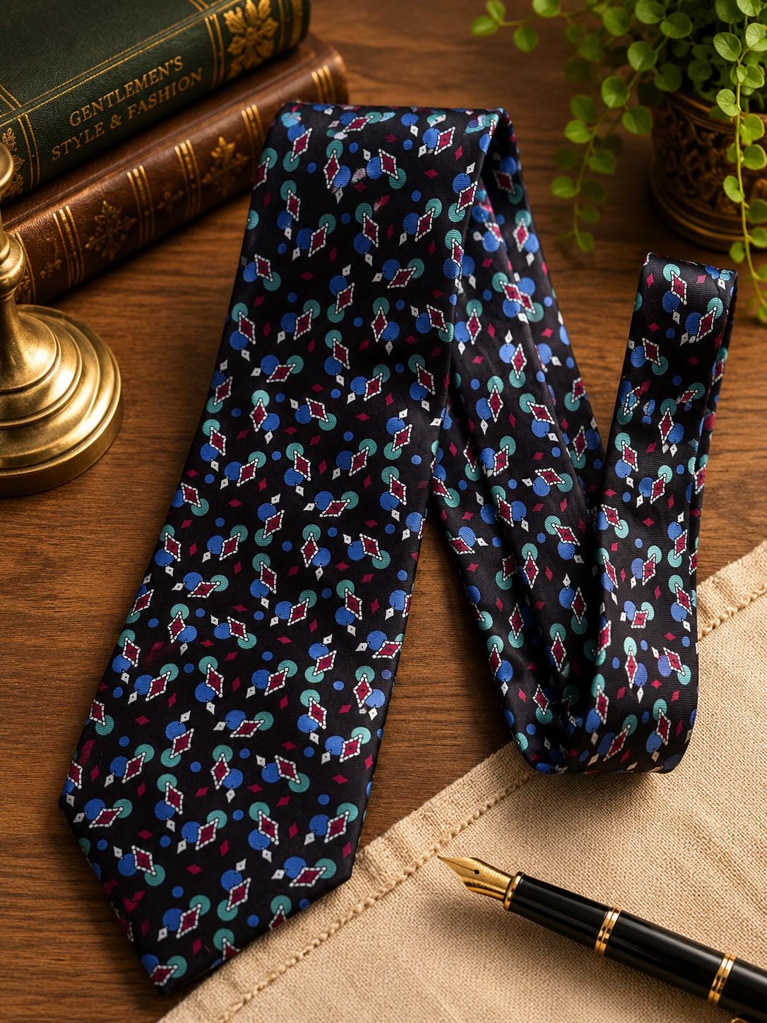 Vintage 100% Silk Necktie – Geometric Designer Tie | Classic Men’s Neckwear