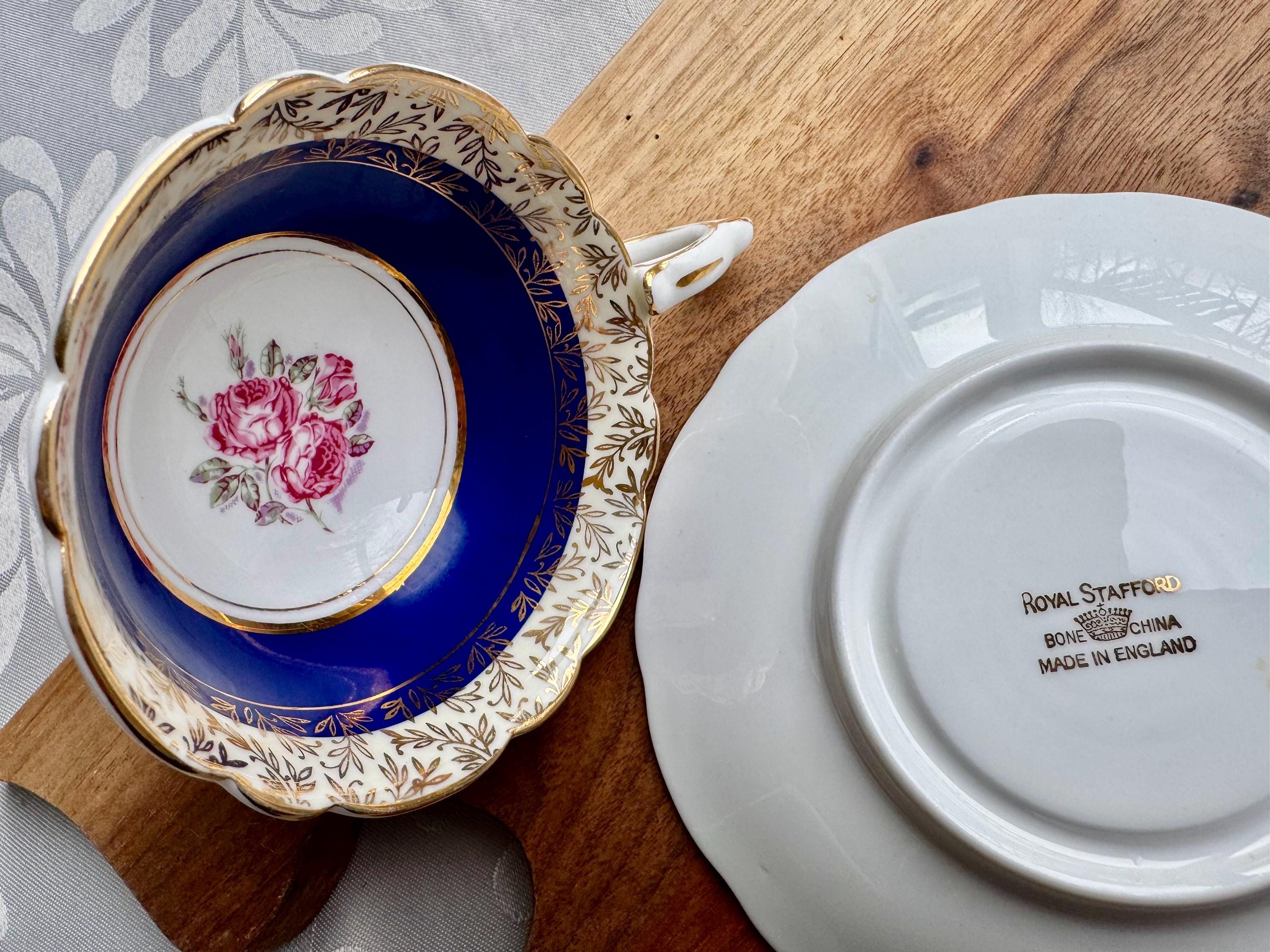 Vintage Royal Stafford Cobalt Blue Gold Teacup & Saucer – Made in England