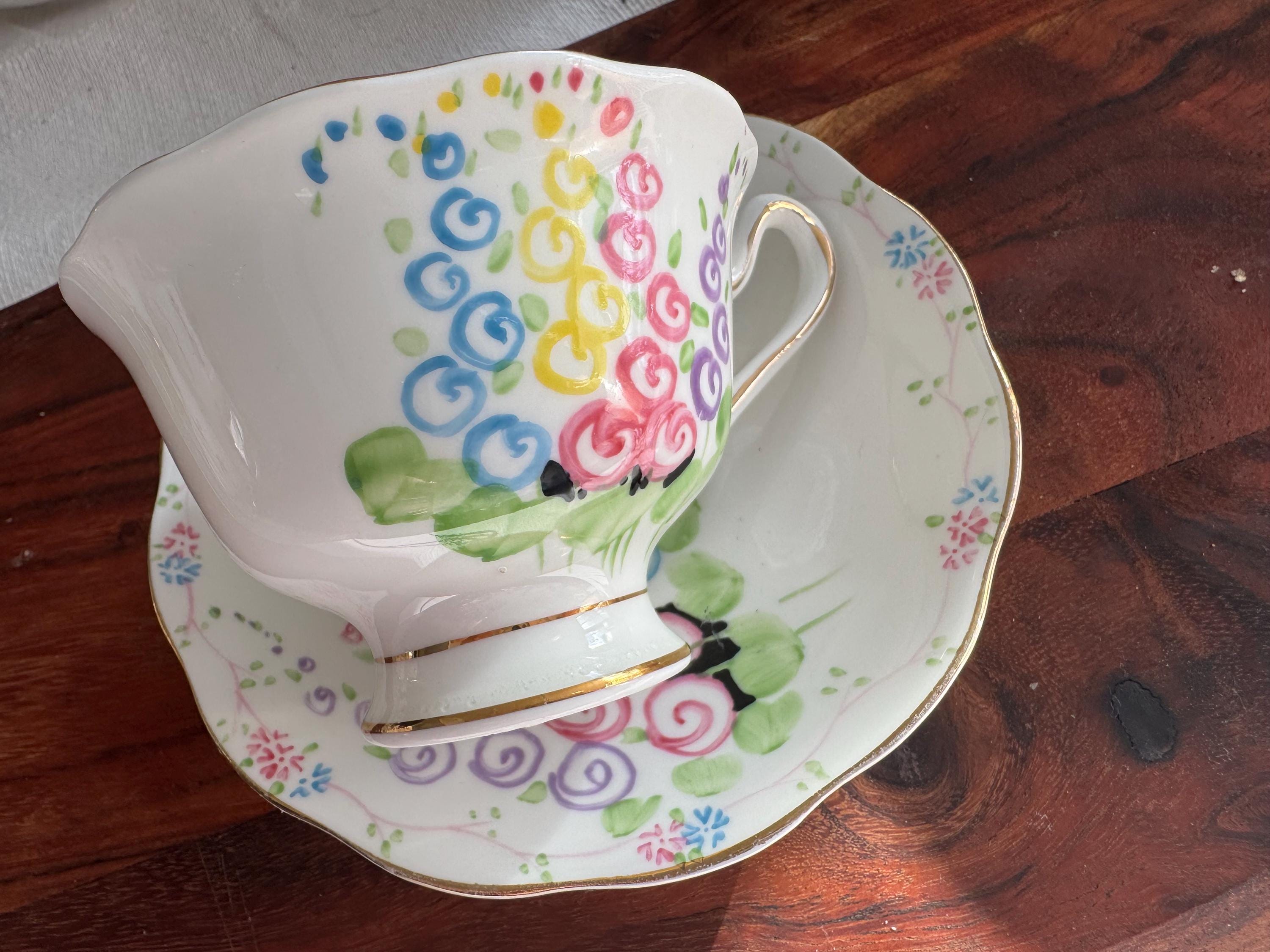 Royal Albert Bone China Teacup & Saucer - Pattern V 2475 - Colorful Swirl Design