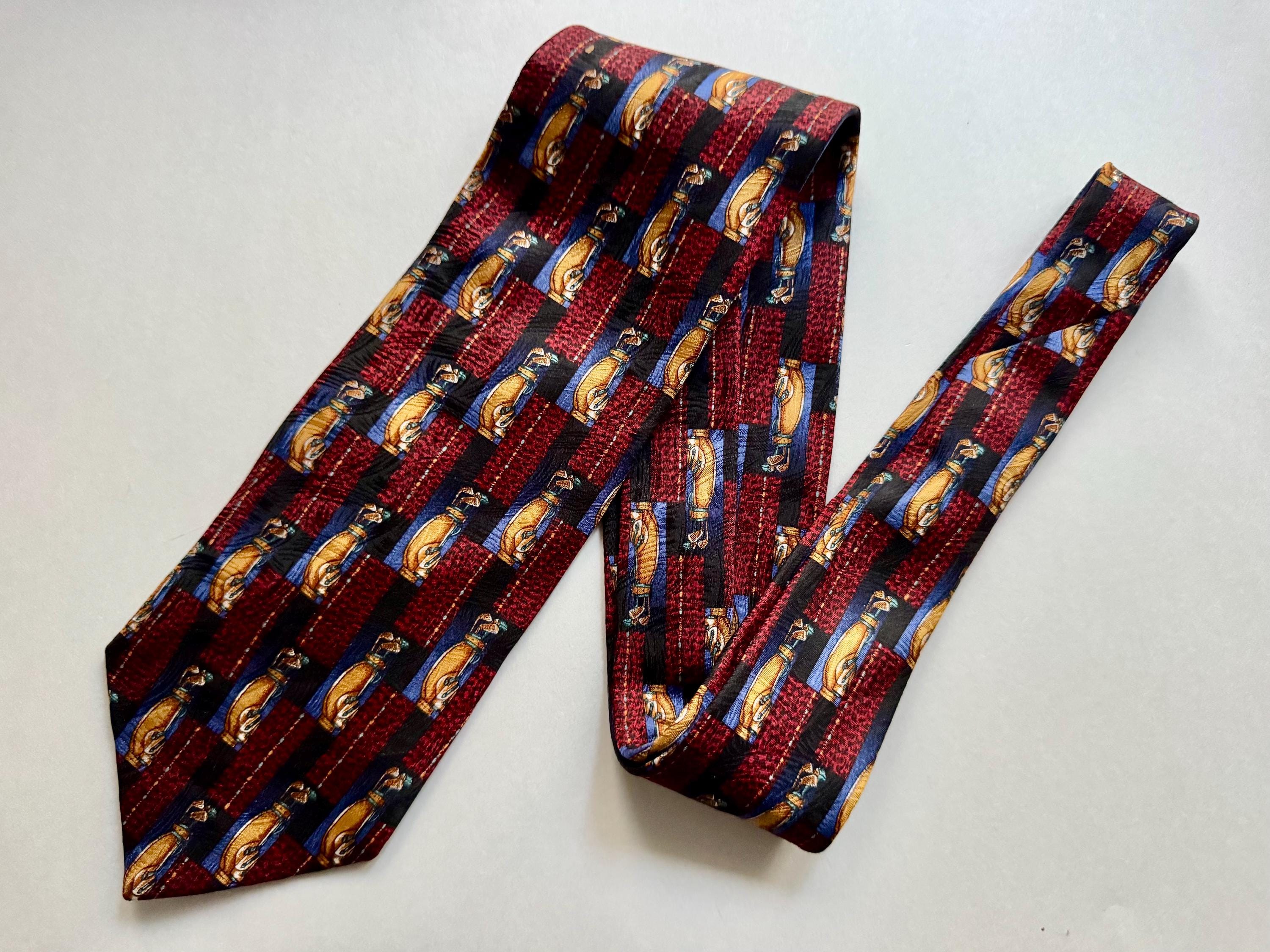 Vintage Ermenegildo Zegna — Silk Golf Tie — Made in Italy — Burgundy, Navy & Gold Designer Necktie