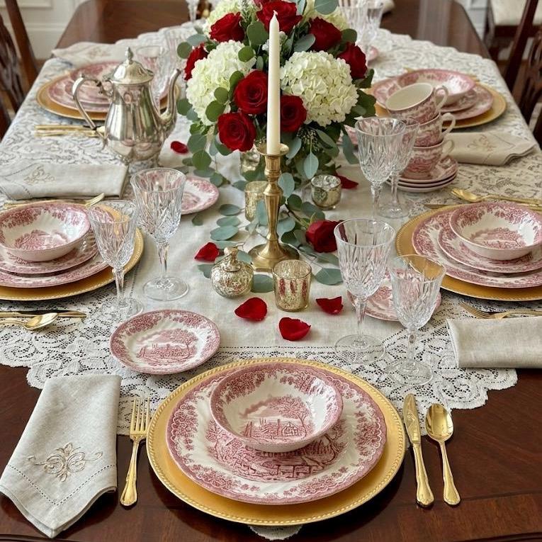 Churchill England dinnerware set - 'The Brook' in Pink